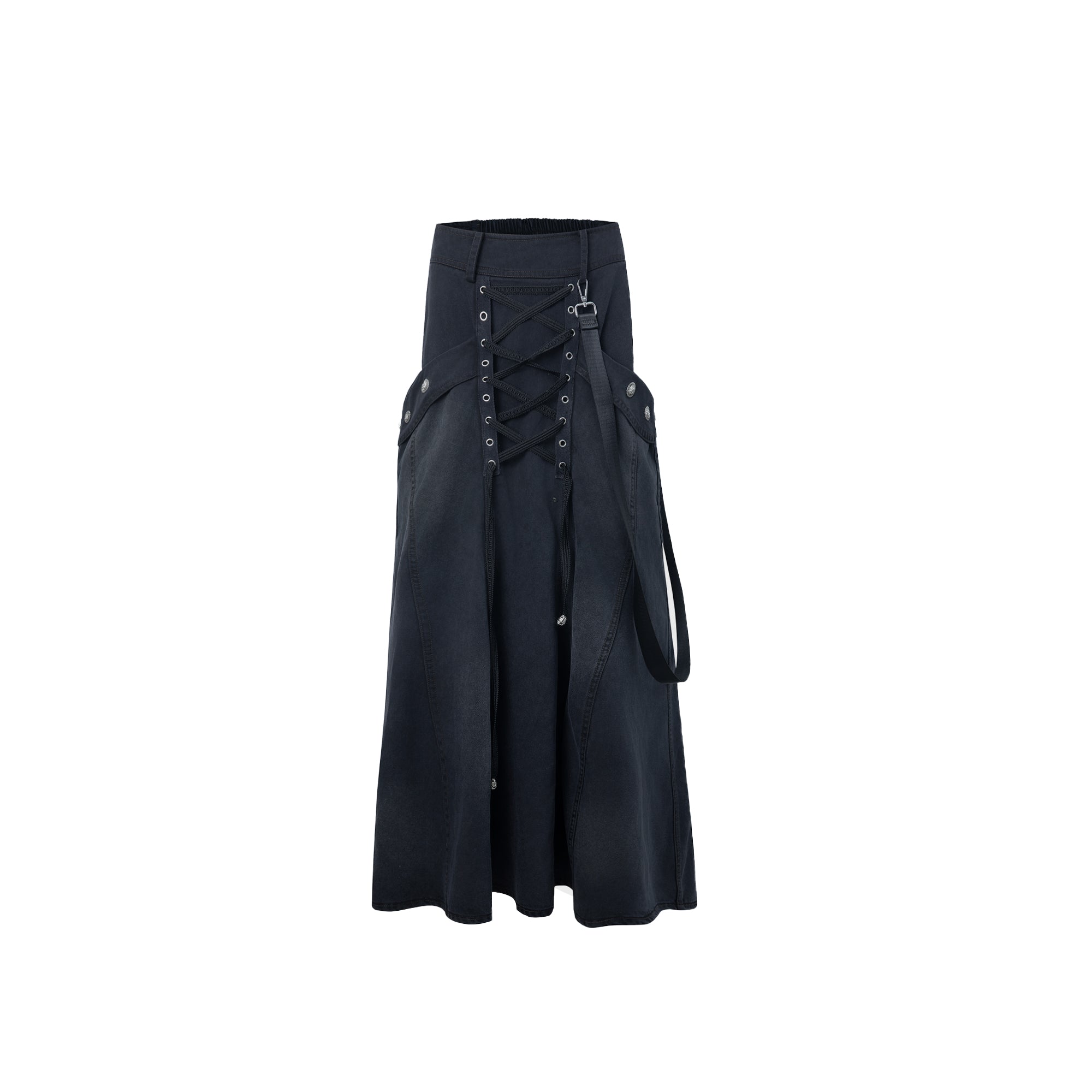DoublePunch Straight Tube Mermaid Metal Studded Tie Pocket Long Skirt