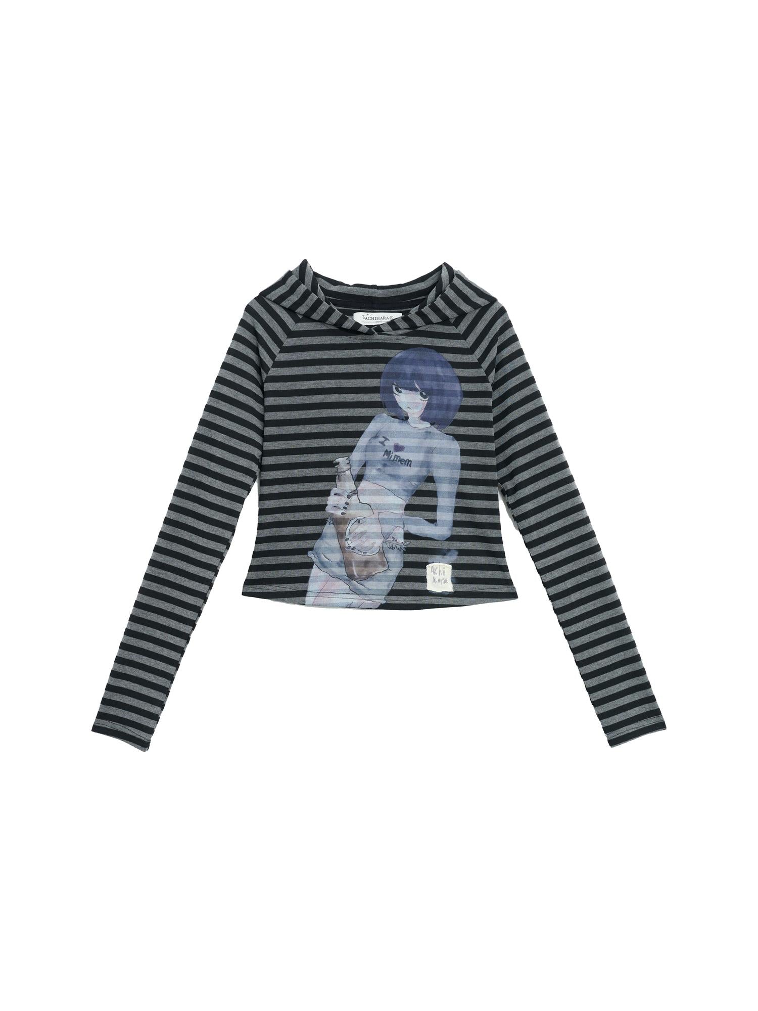 Achihara Drunk Minnie Striped Hoodie Tee