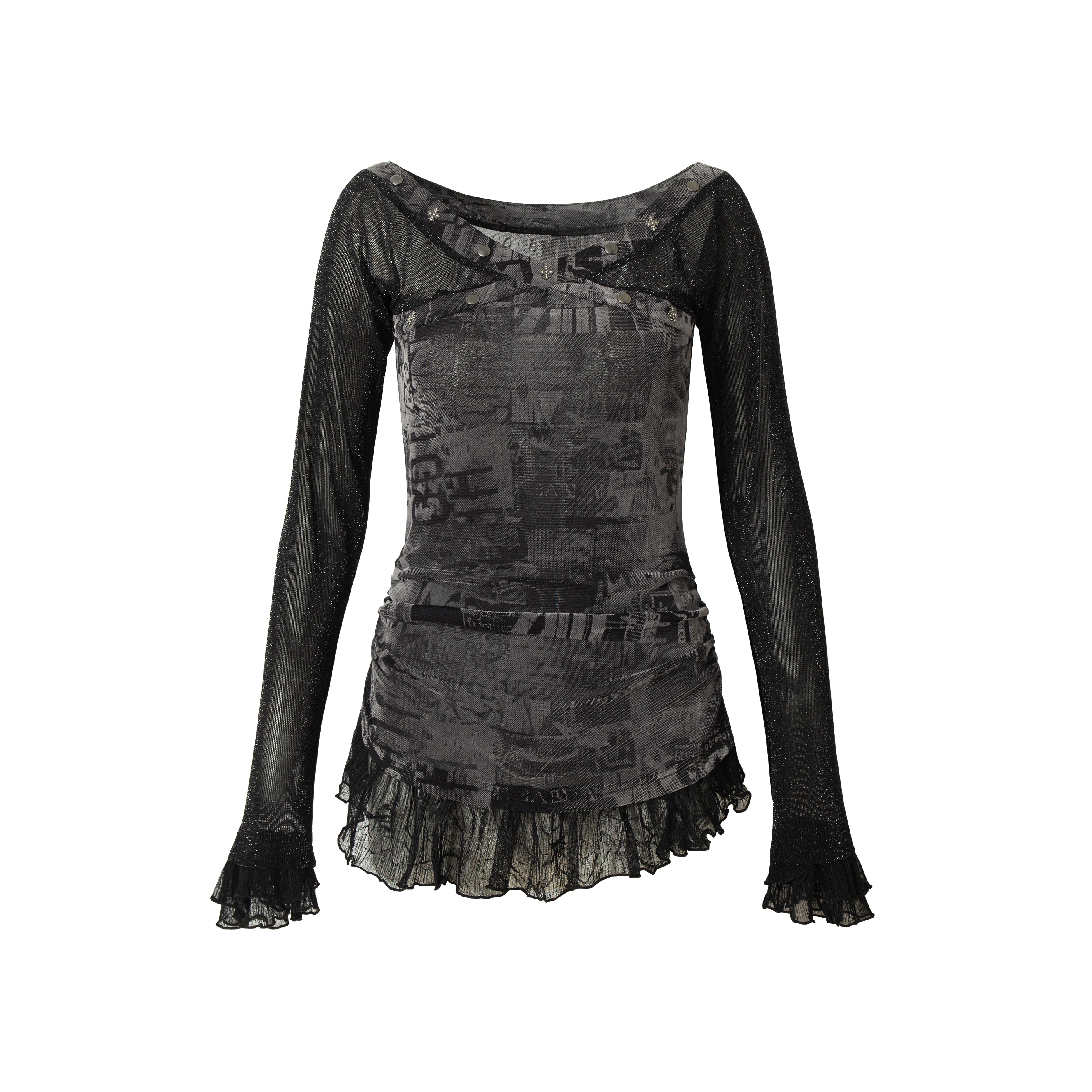 NO ROMANCE Punk Mesh Long Sleeve T-Shirt Women Spring Stretch Slim Fit Tee
