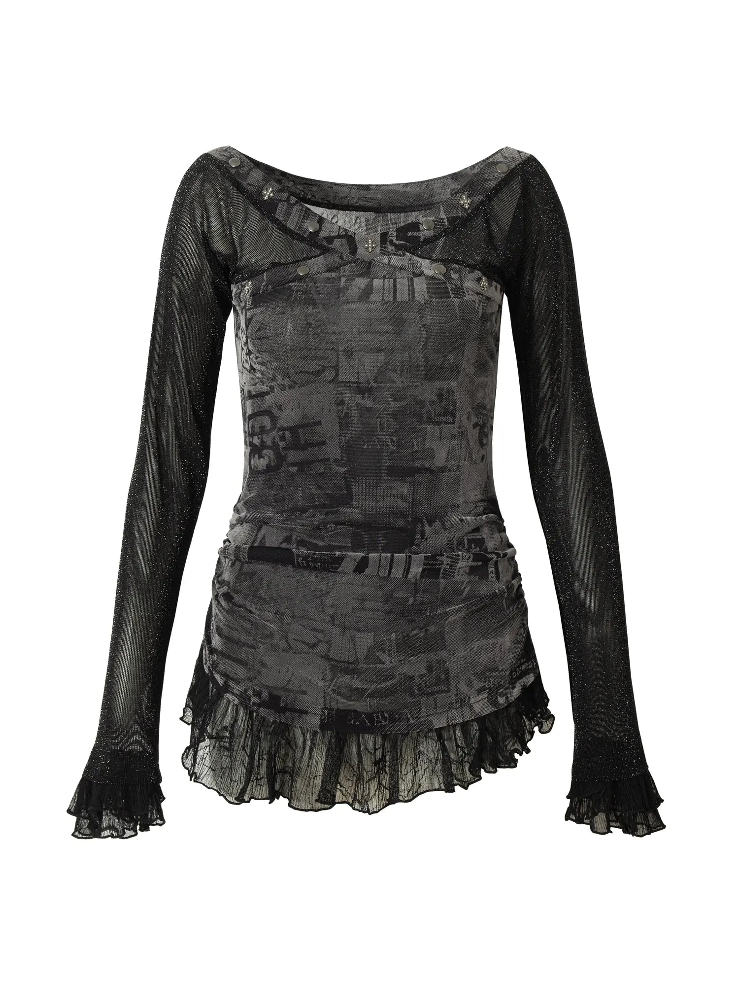 Punk Mesh Long Sleeve T-Shirt Women Spring Stretch Slim Fit Tee