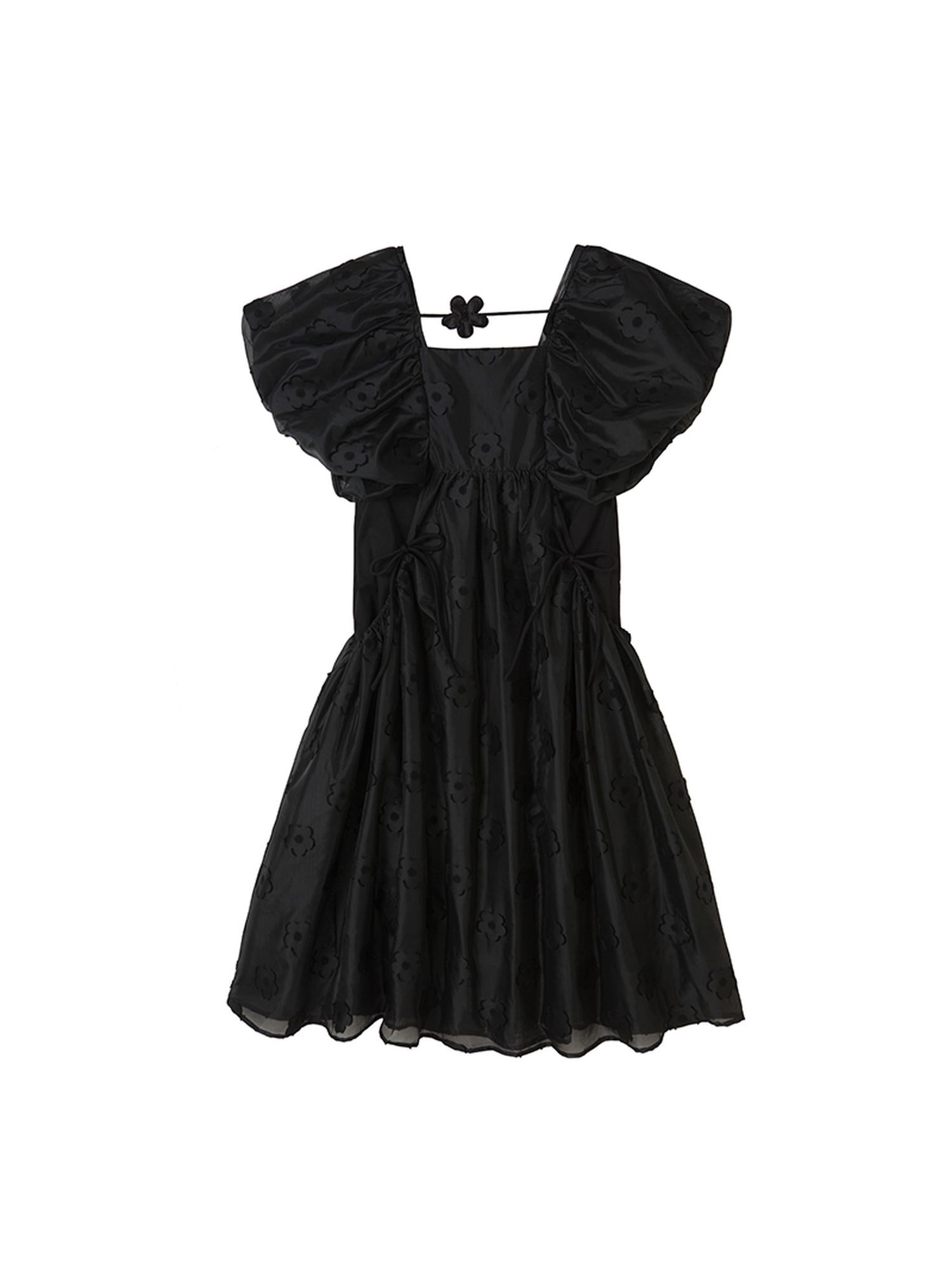 DIDDI MODA Puff Sleeve Smocked Jacquard Princess Maxi Dress