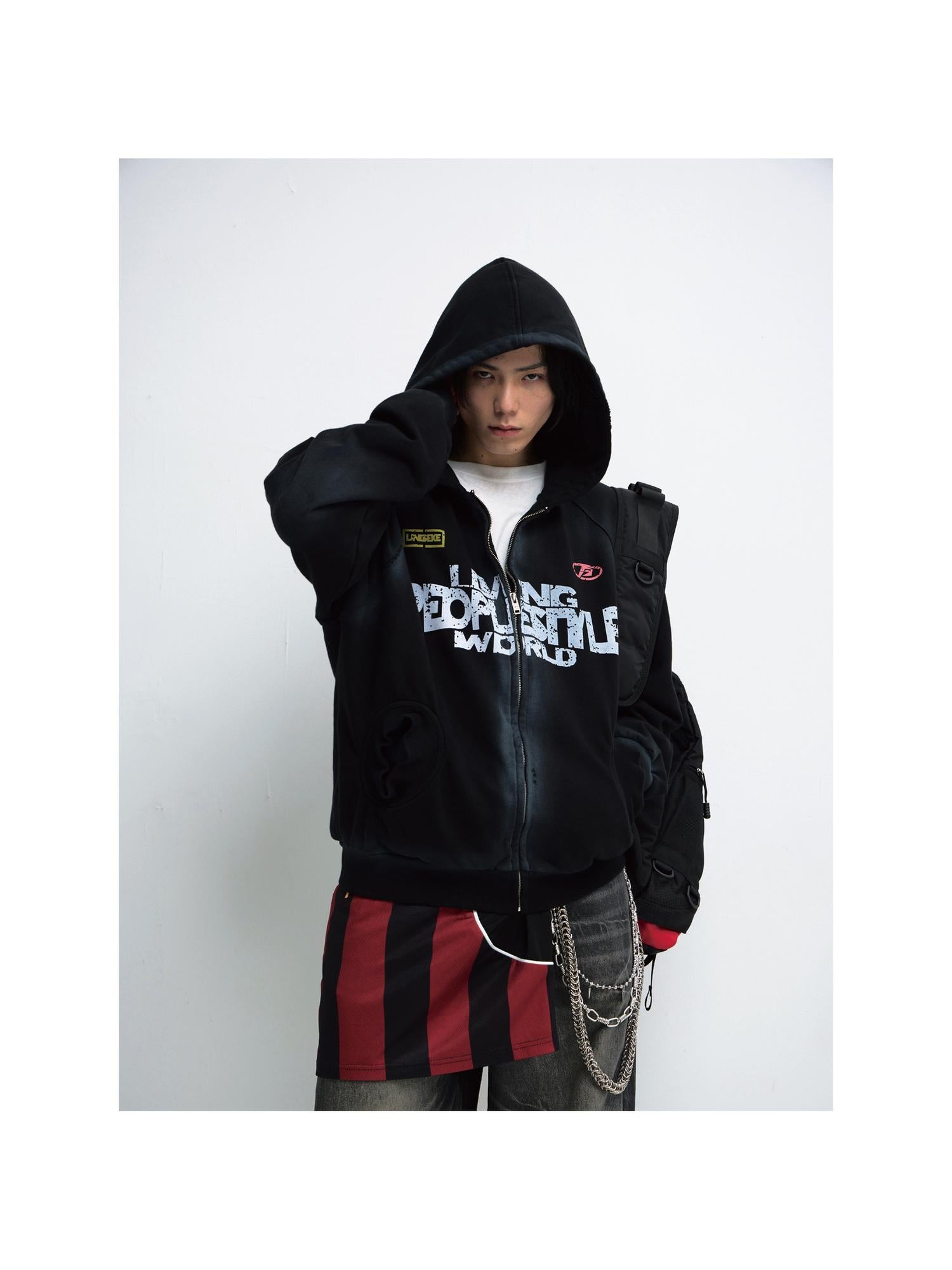 Peoplesense Vintage Washed Gradient Hoodie Distressed Oversized Sweatshirt