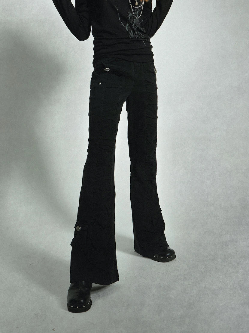 Vintage Black Flared Jeans For Women High Waist Stretch Denim Pants