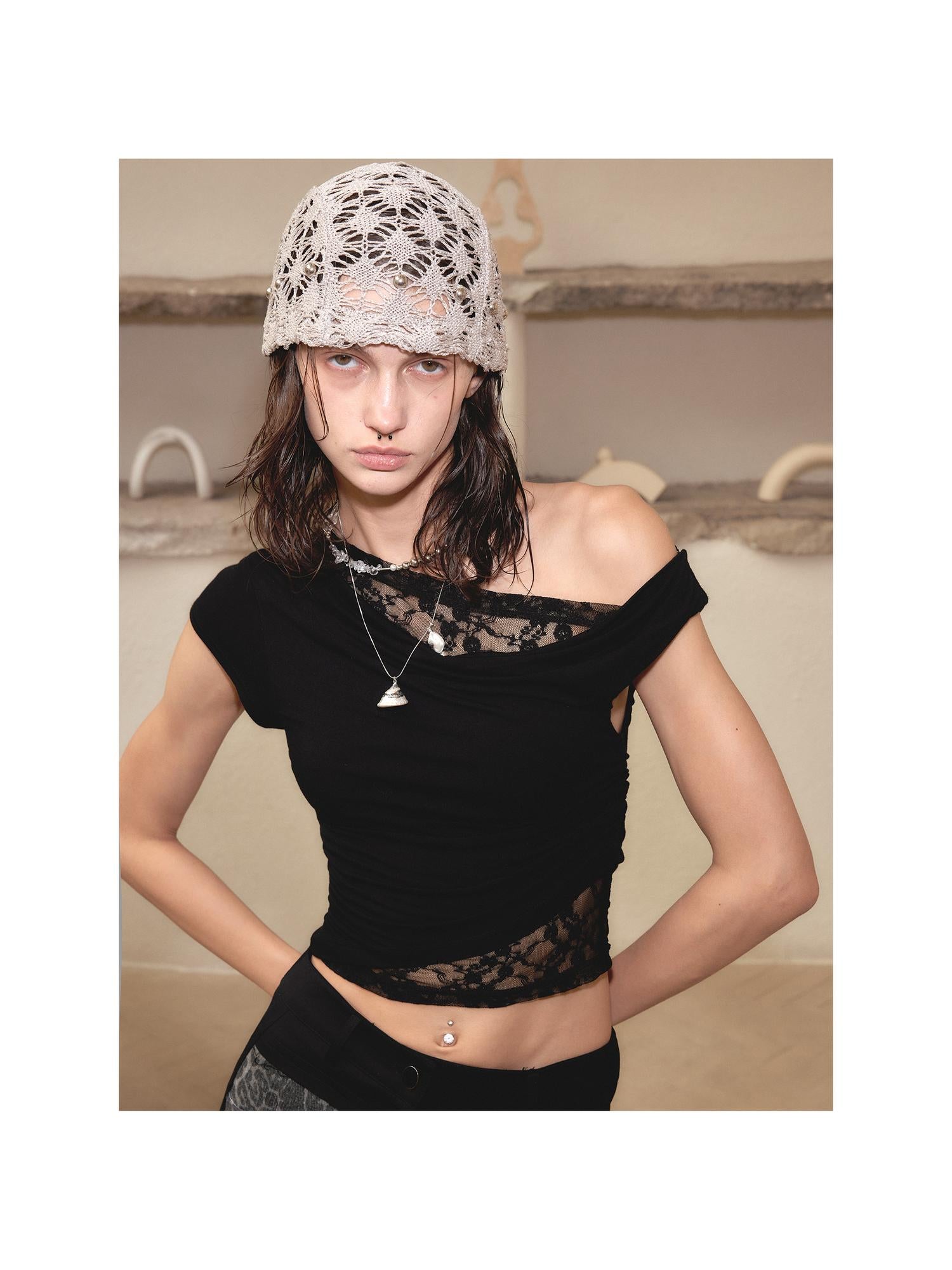 2th Desire Summer Off Shoulder Lace White T-Shirt