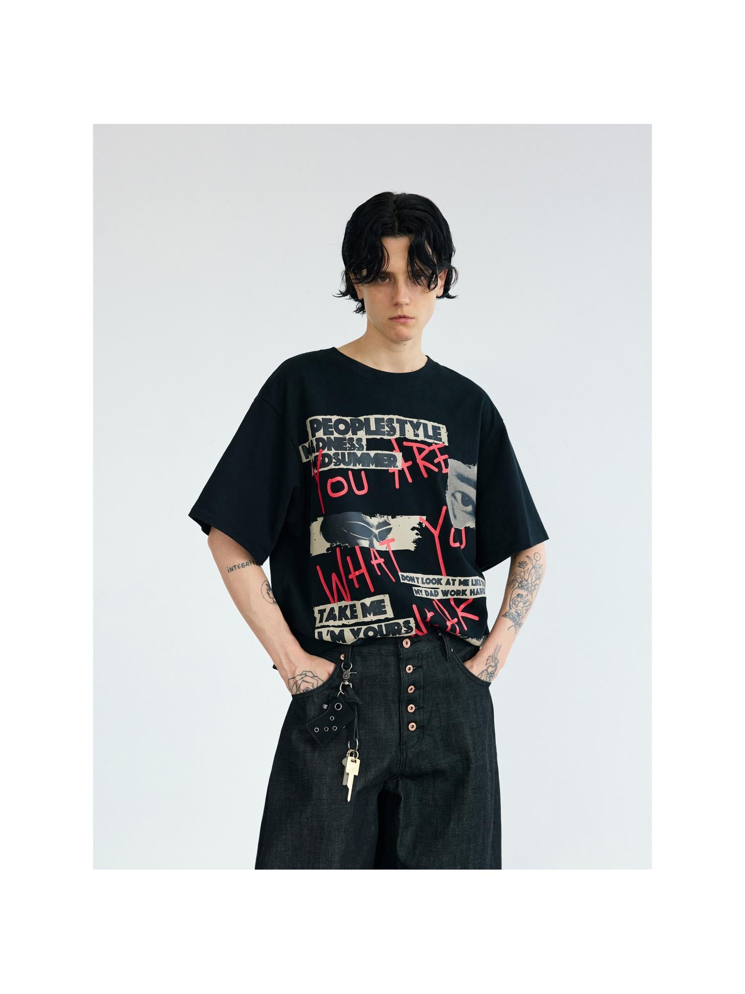 Peoplesense Creative Graffiti Lettering Oversized Tee