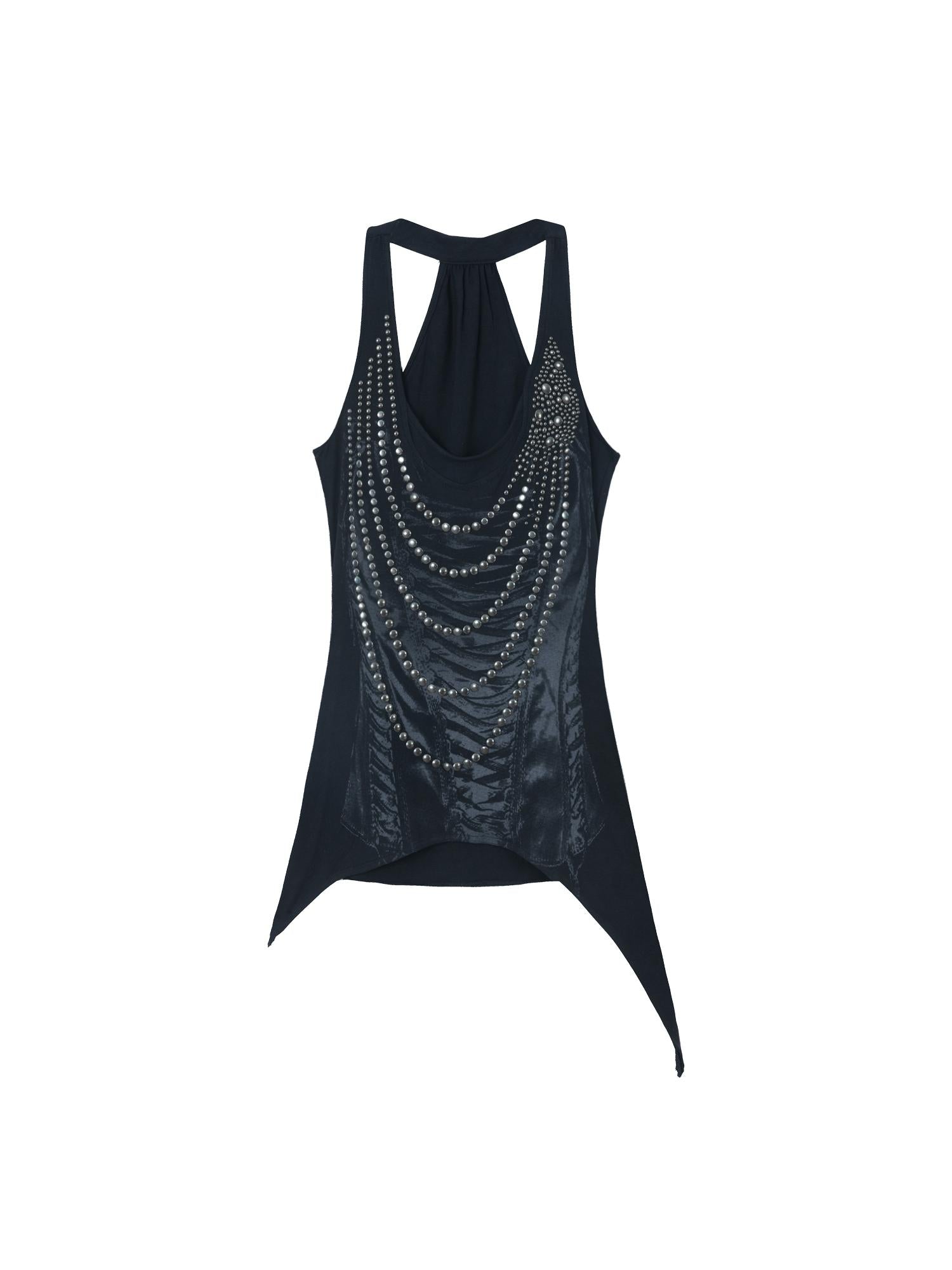 DoublePunch Floral Metal Studded Fitted Long Vest For Women