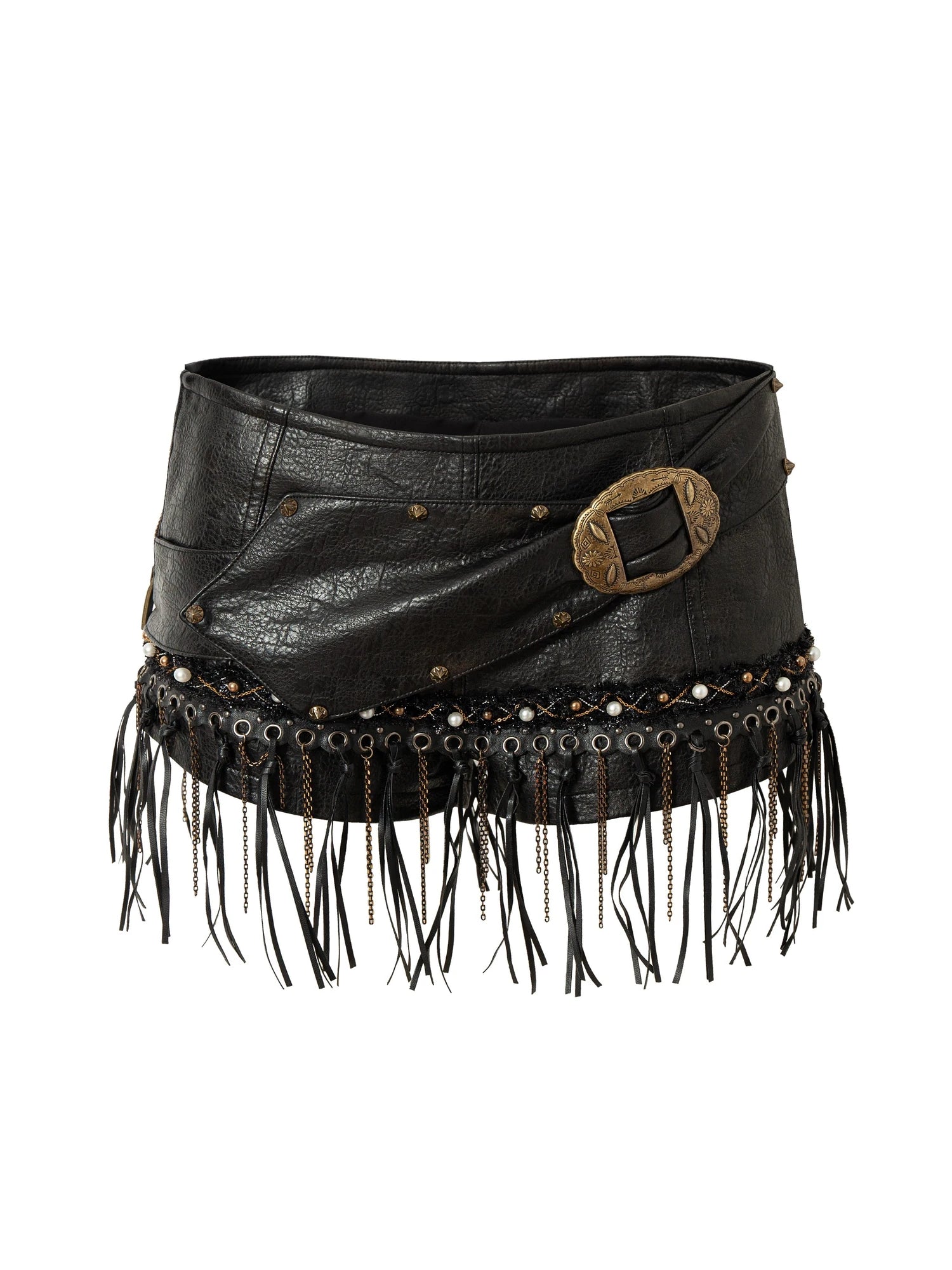 Vintage Punk Rock Studded Chain Skinny Leather Shorts