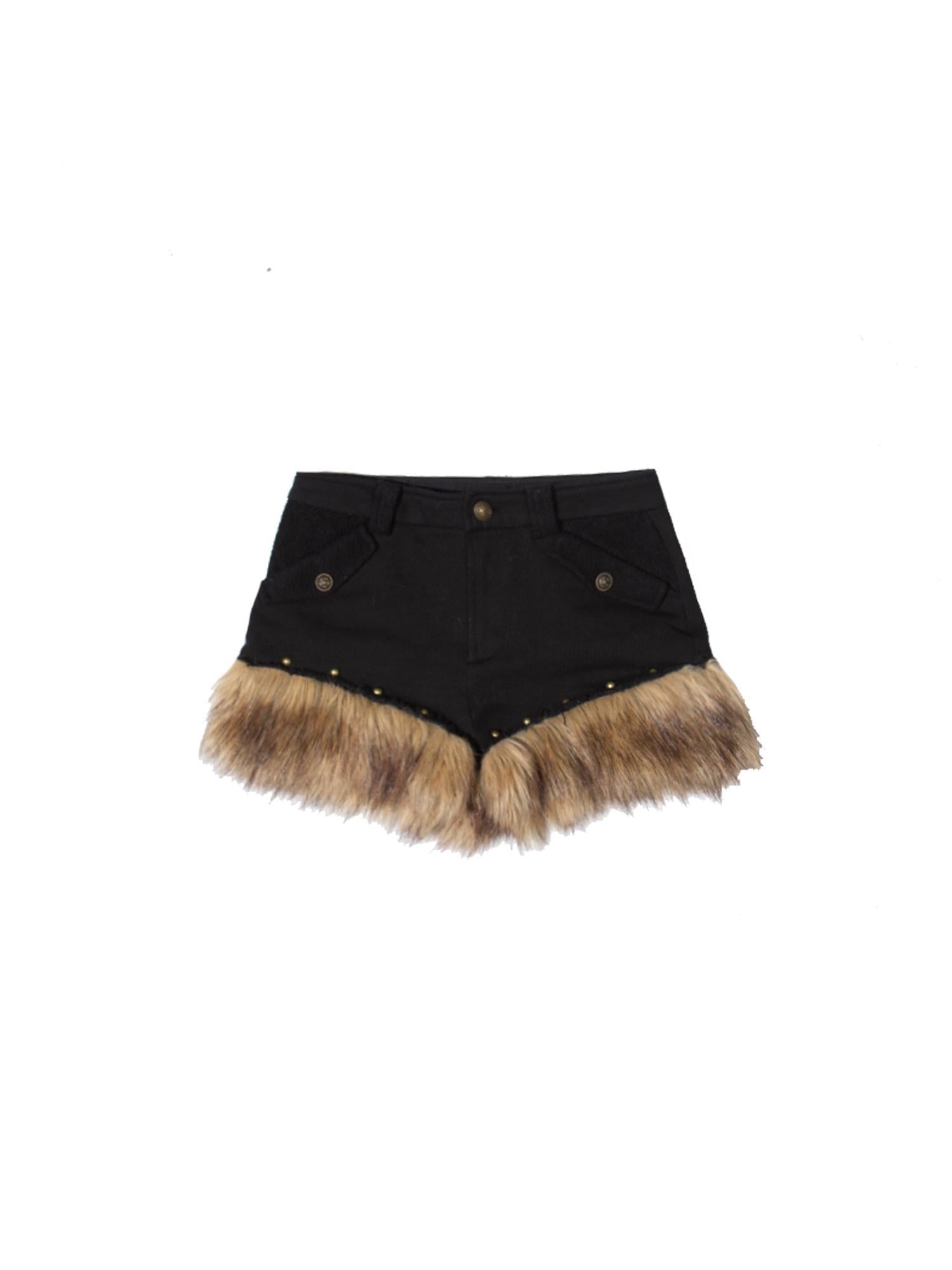 ARIADNAw Patchwork Plush Punk Shorts Irregular Wool Blend Streetwear