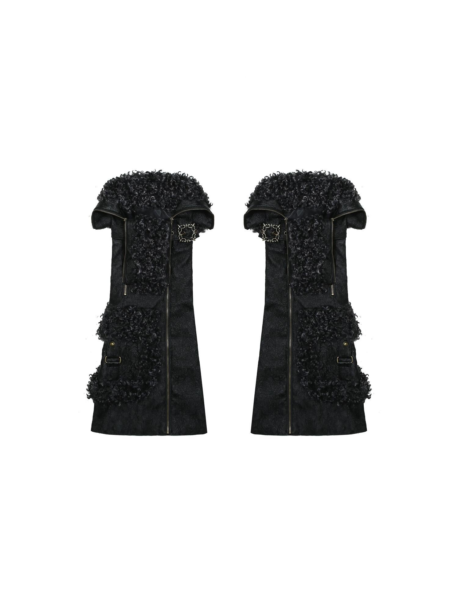 Ariadnaw Punk Rock Low Rise Leather Shorts With Wool Leg Warmers