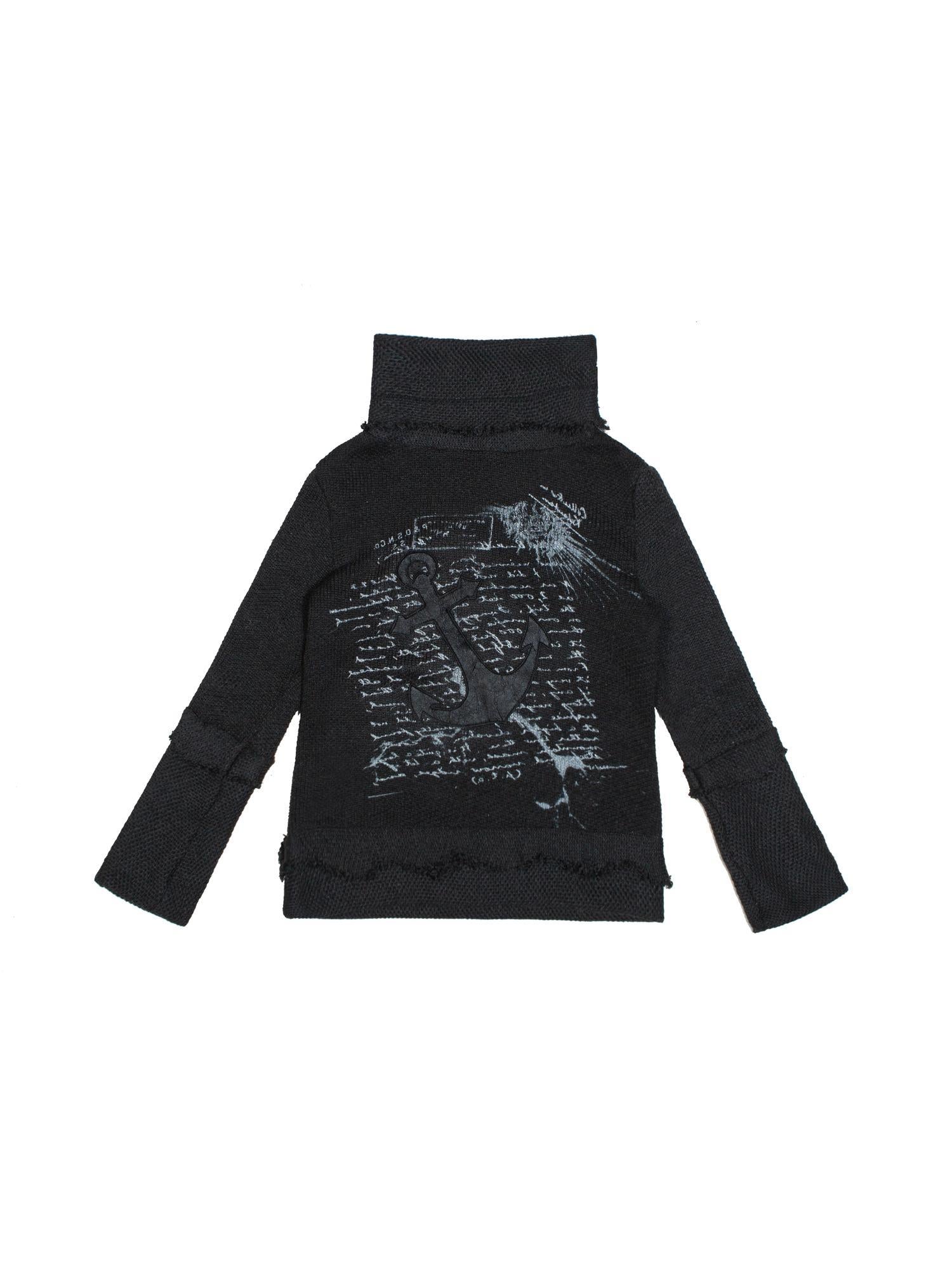 ARIADNAw Punk Rock Anchor Print Fringe Turtleneck Sweater For Women