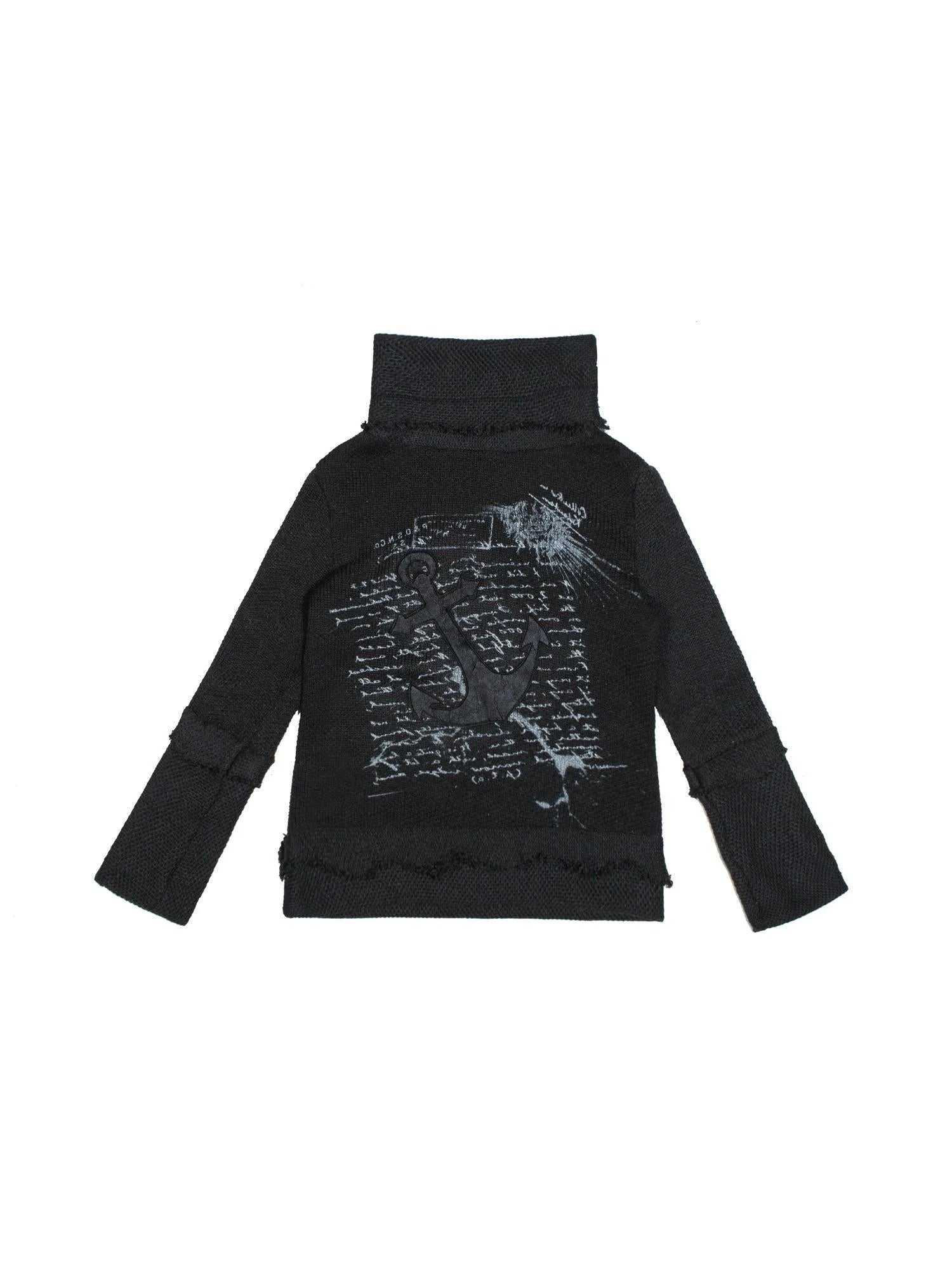 Punk Rock Anchor Print Fringe Turtleneck Sweater For Women