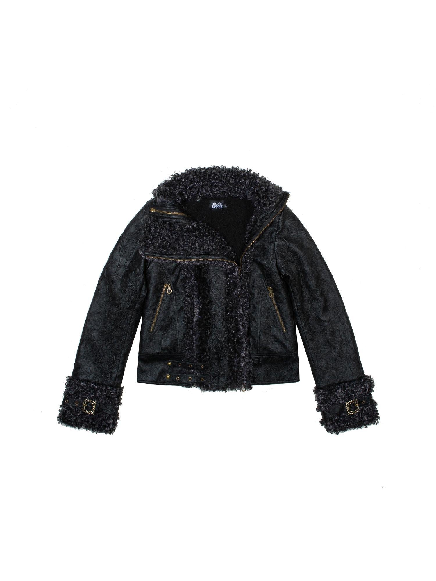 ARIADNAw Vintage Punk Double Zip Leather Jacket With Wool Lining For Women