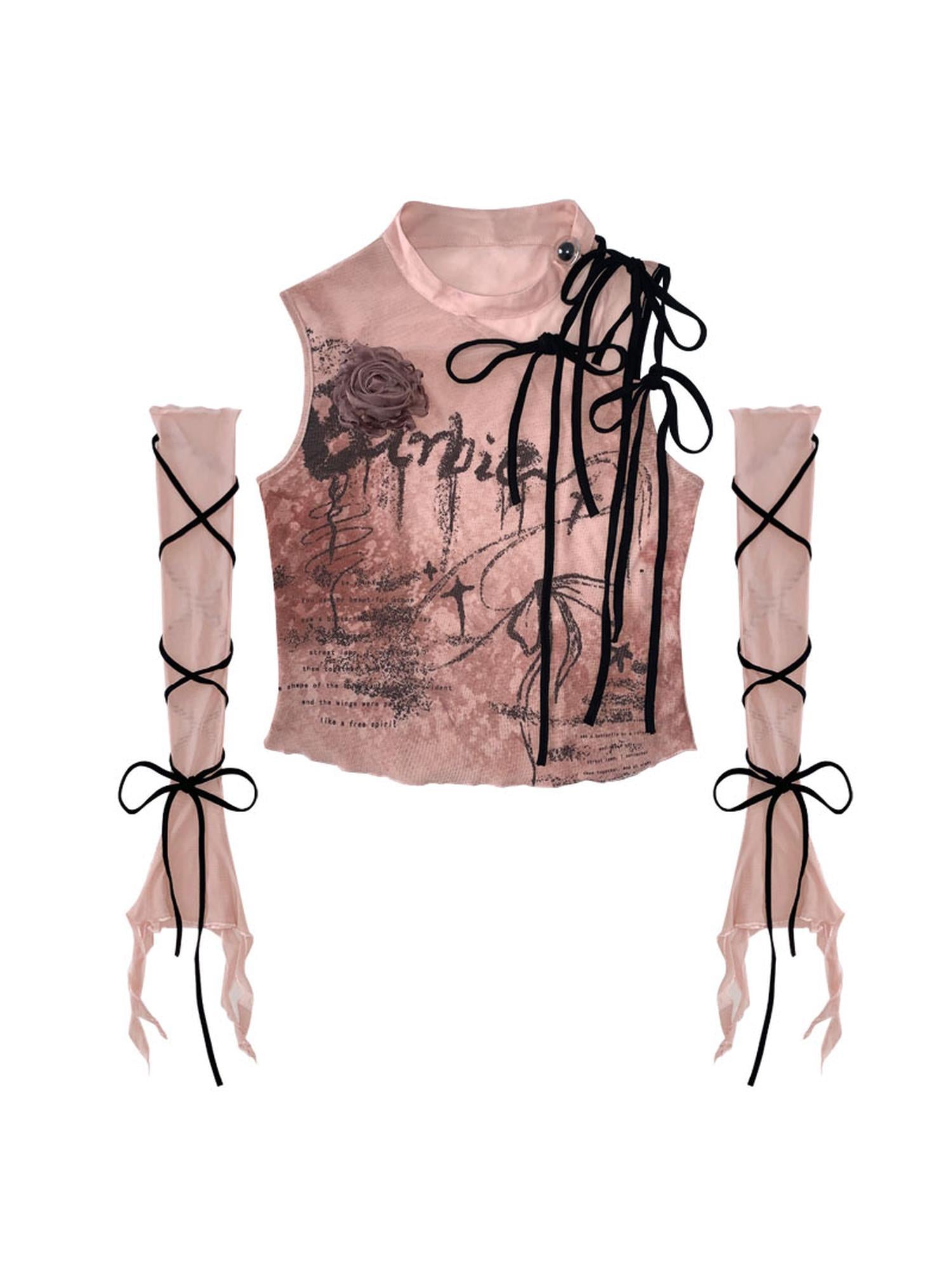WSW WUSHENWU Rose Print Cutout Tie Up Camisole Original Design