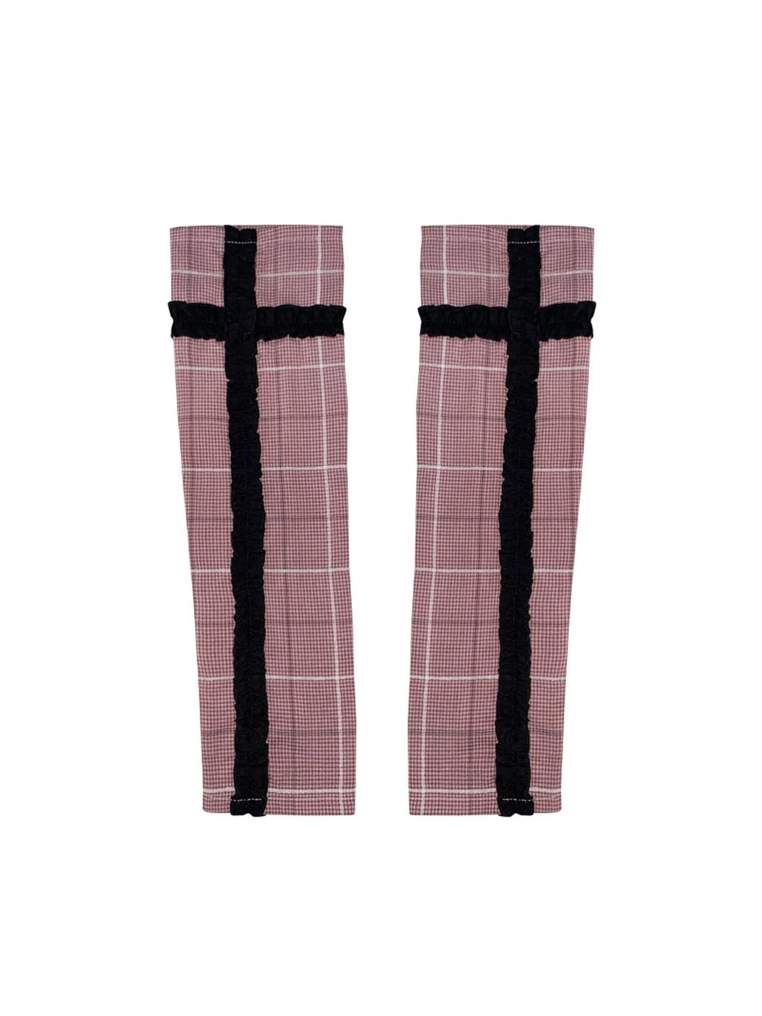 Y2K Pink Black Checkered Lace Sunproof Detachable Sleeves