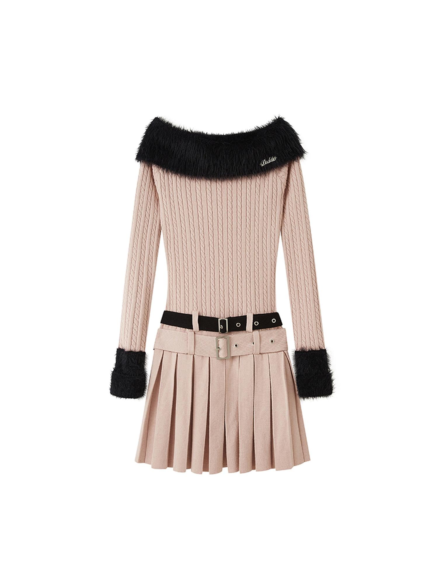 DIDDI MODA Sweet Cool Off Shoulder Knit Set With Dual Belts