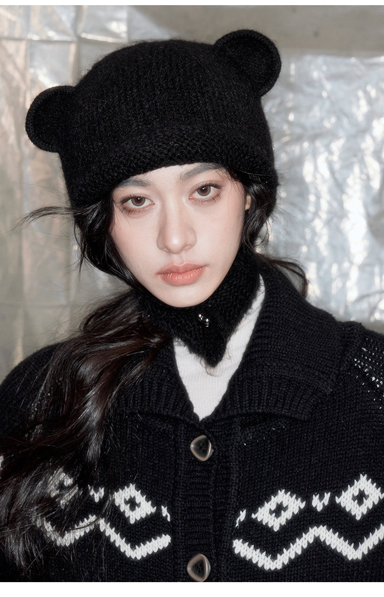 DIDDI MODA Cozy Bear Ears Alpaca Wool Knit Hat