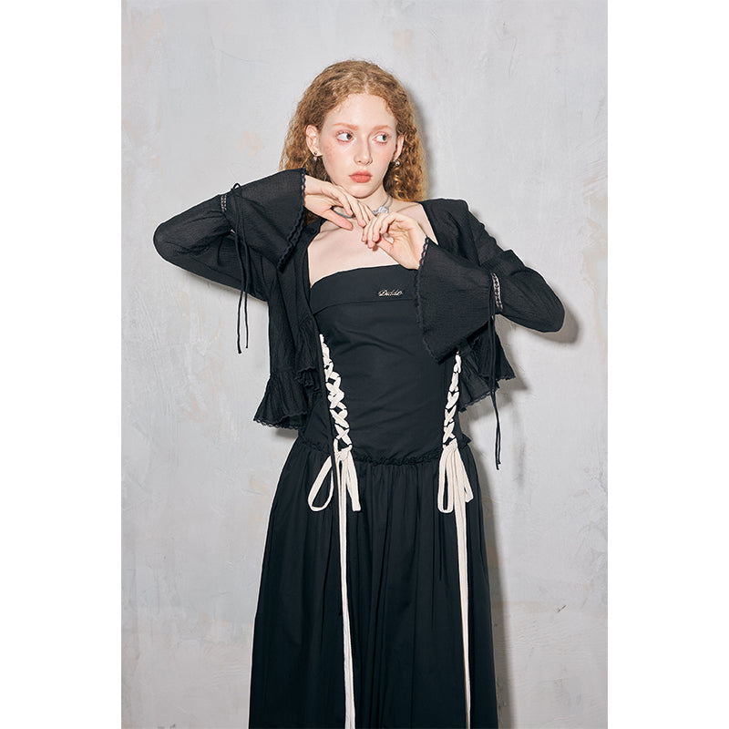 DIDDI MODA Lazy Tie Lace Sheer Cropped Cover Up