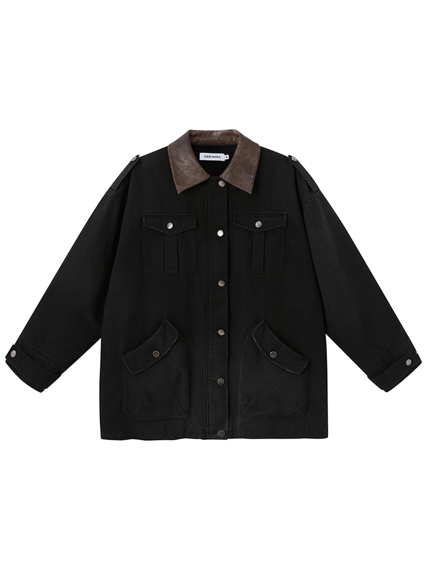 DIDDI MODA Vintage Washed Cotton Quilted Jacket With Leather Collar