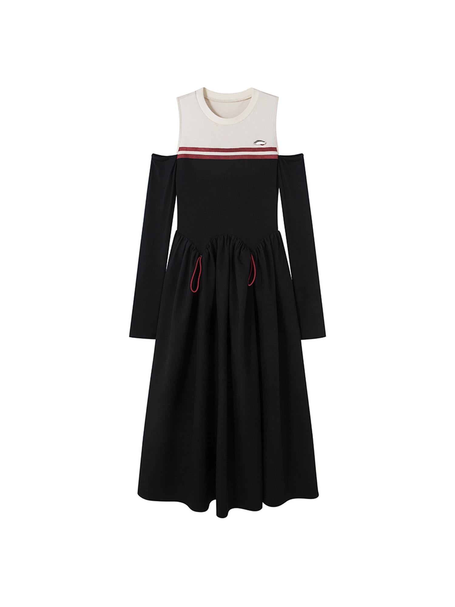 DIDDI MODA Shoulder Cutout Colorblock Knit Maxi Dress