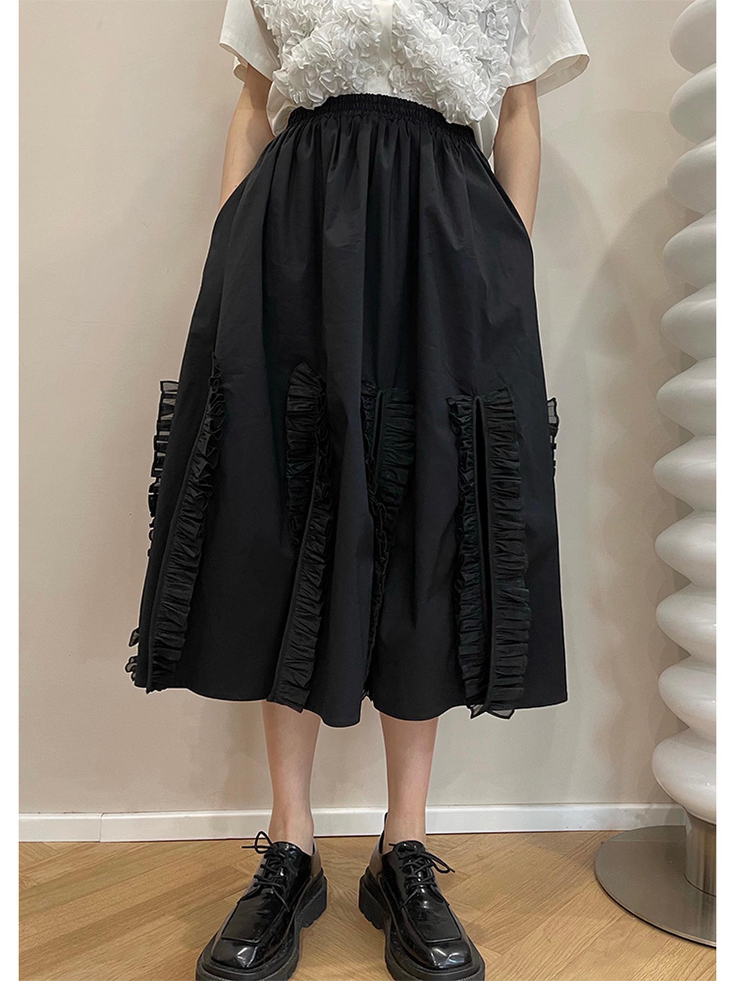 DIDDI MODA Flounced Split Hem Midi Skirt With Elastic Waist