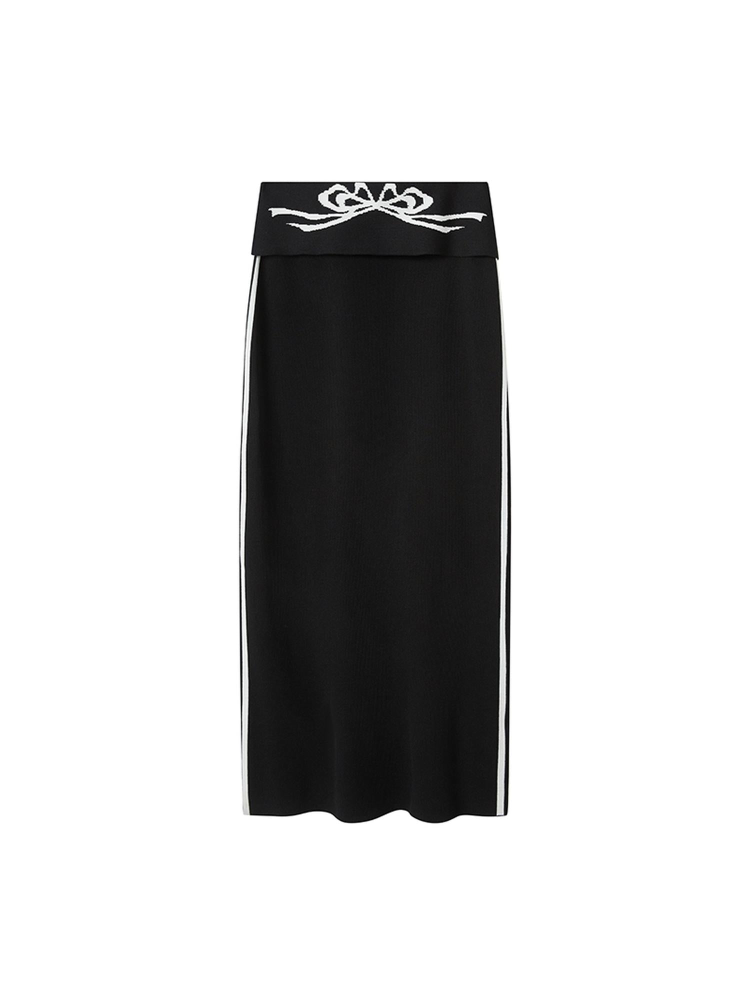 DIDDI MODA Flip Waist Bow Jacquard Knit Skirt