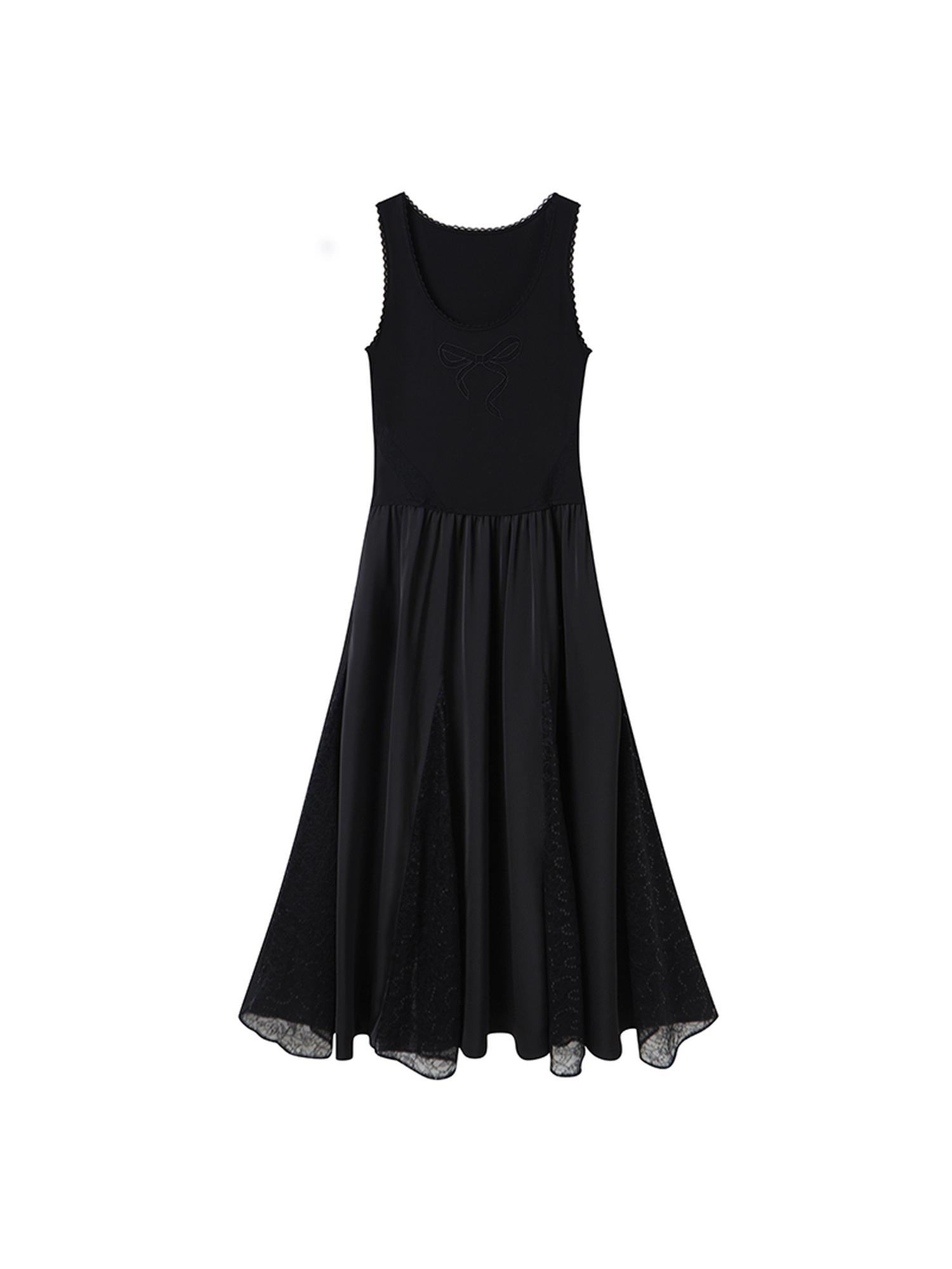 DIDDI MODA Vacation Lace Bow A Line Dress With Floral Embroidery