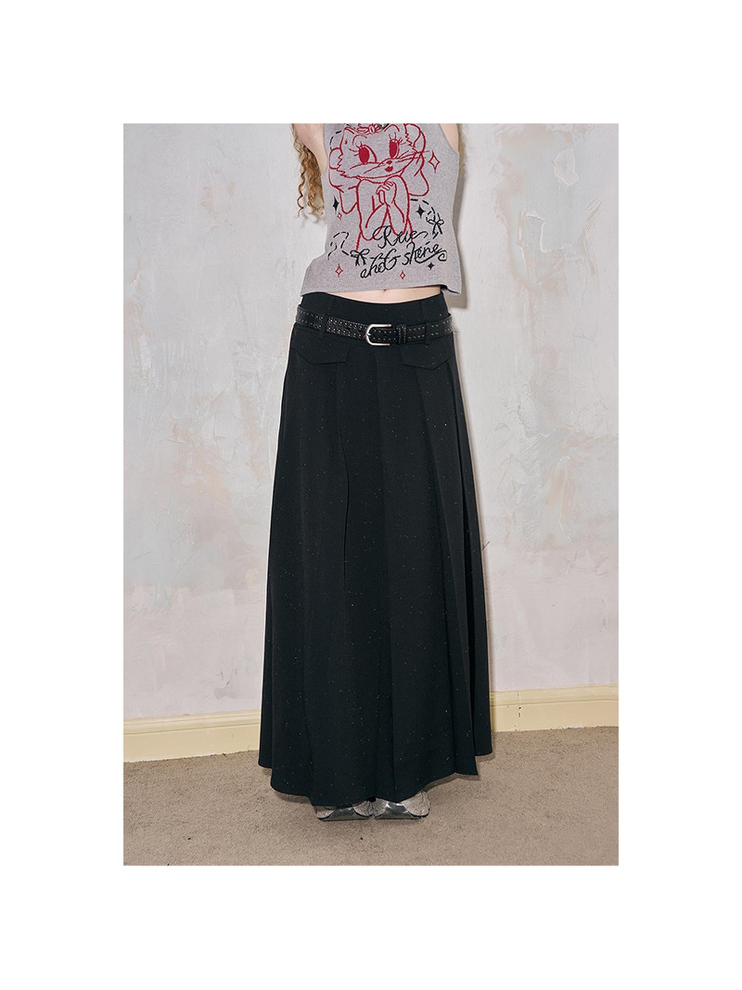 DIDDI MODA Crystal Embellished Pleated Midi Skirt