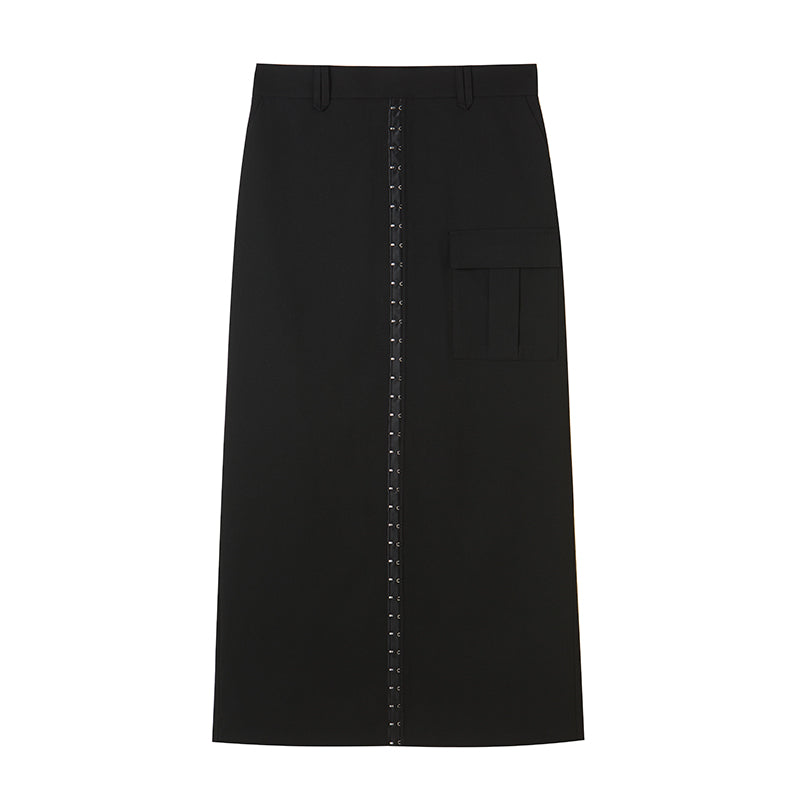 DIDDI MODA Straight Pocket Utility Skirt High Waist A Line Workwear Skirt
