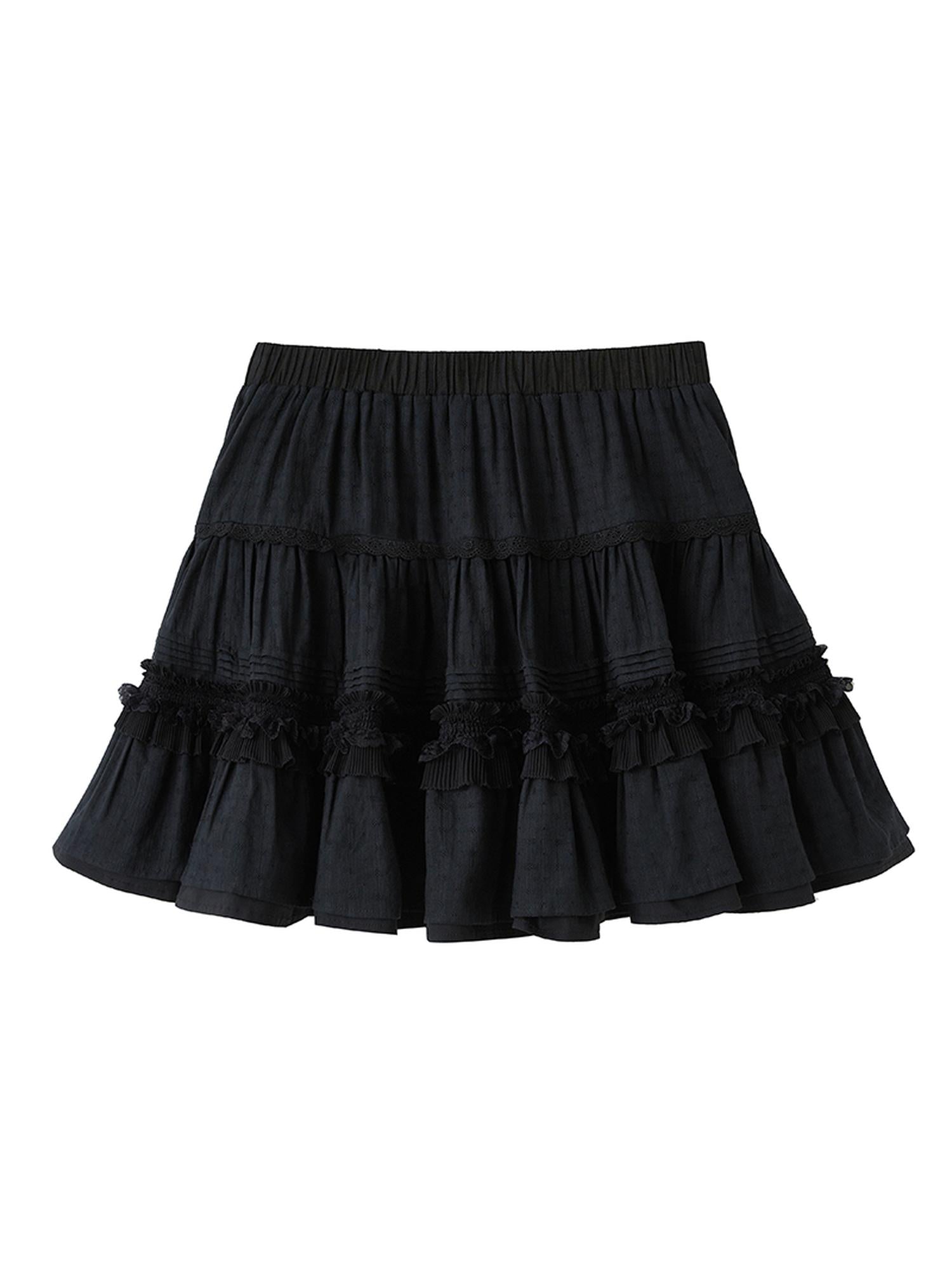 DIDDI MODA Layered Lace Cake Mini Skirt Floral Embroidery High Waist A Line