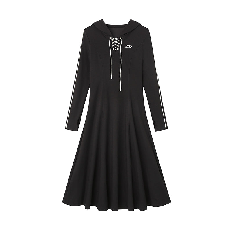 DIDDI MODA Sporty Tie Front Hooded Sweater Dress