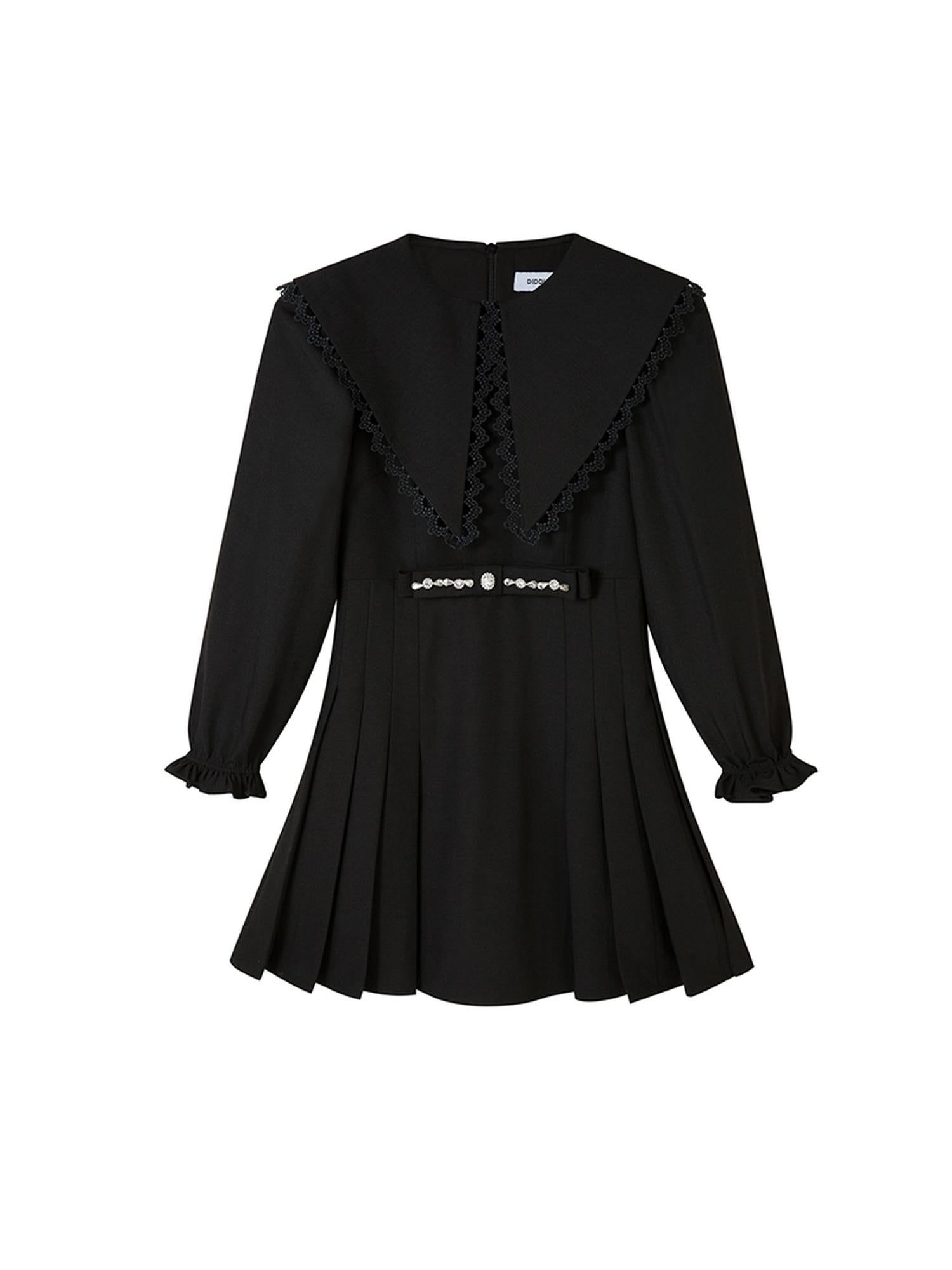 DIDDI MODA Elegant Black A Line Dress With Bow Crystal Detailing