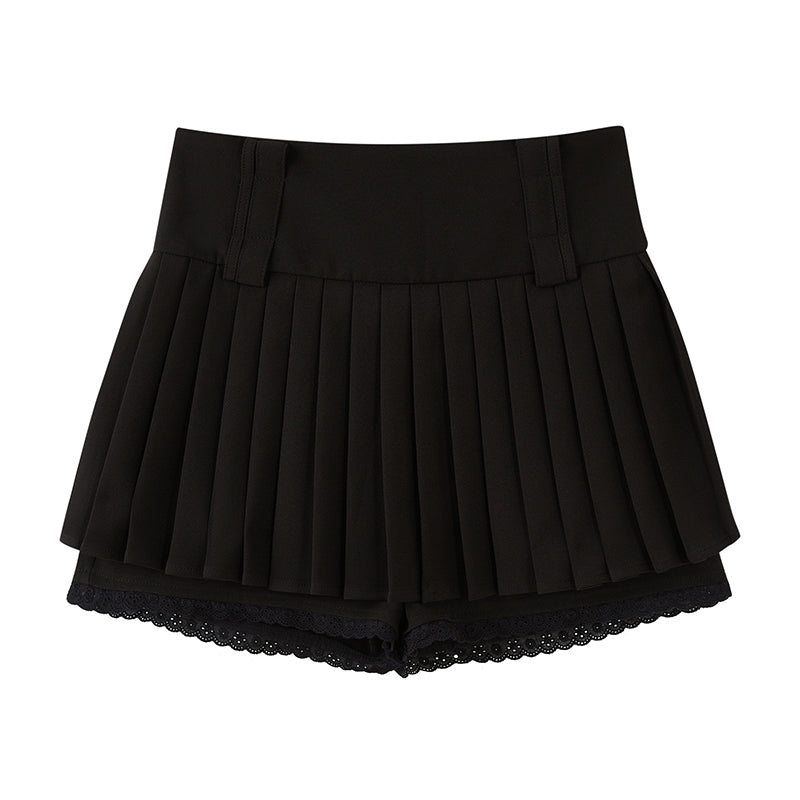 DIDDI MODA Elegant High Waisted Flared Skort With Lace Trim