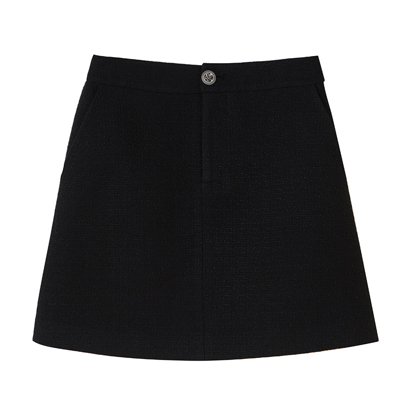 DIDDI MODA Classic High Waist A Line Skirt Slimming Black Beige