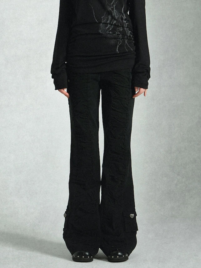 Vintage Black Flared Jeans For Women High Waist Stretch Denim Pants