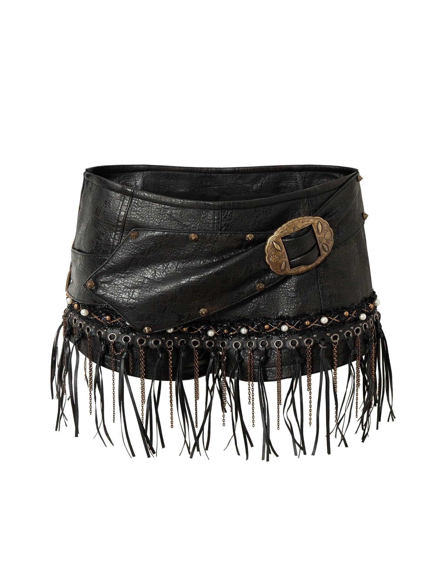 Vintage Punk Rock Studded Chain Skinny Leather Shorts