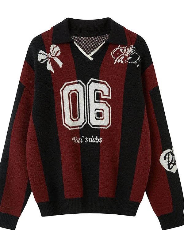 Sporty Bow Knot Jacquard Polo Sweater