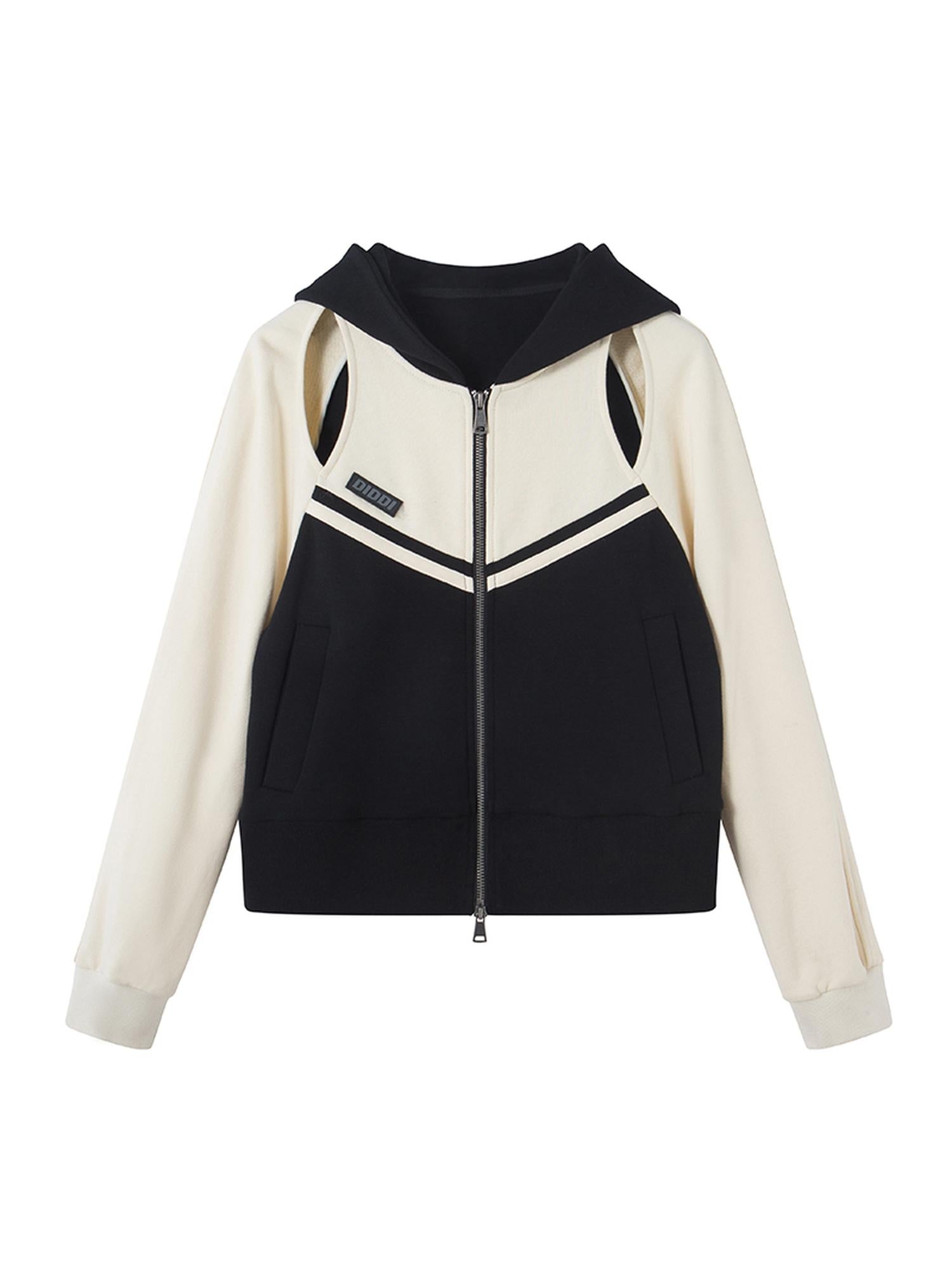 DIDDI MODA Hollow Out Zip Hoodie Vintage Knit Top Womens Spring