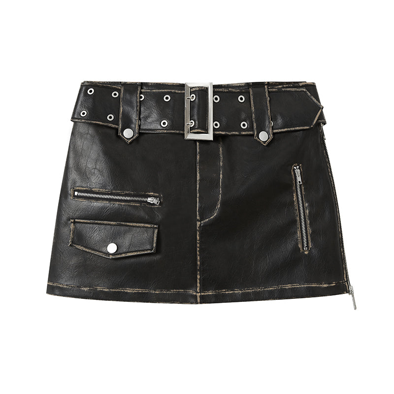 DIDDI MODA Vintage Punk Studded Mini Leather Skirt