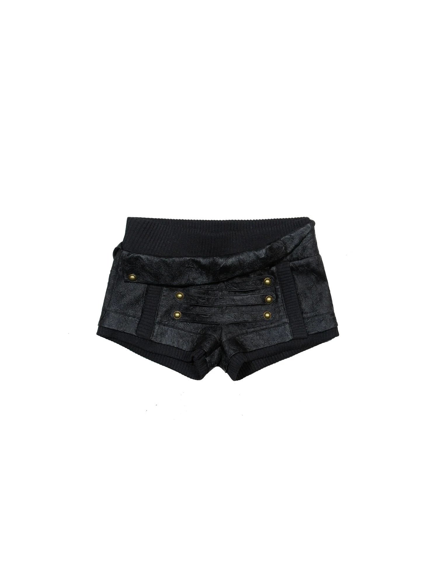 Ariadnaw Punk Rock Low Rise Leather Shorts With Wool Leg Warmers