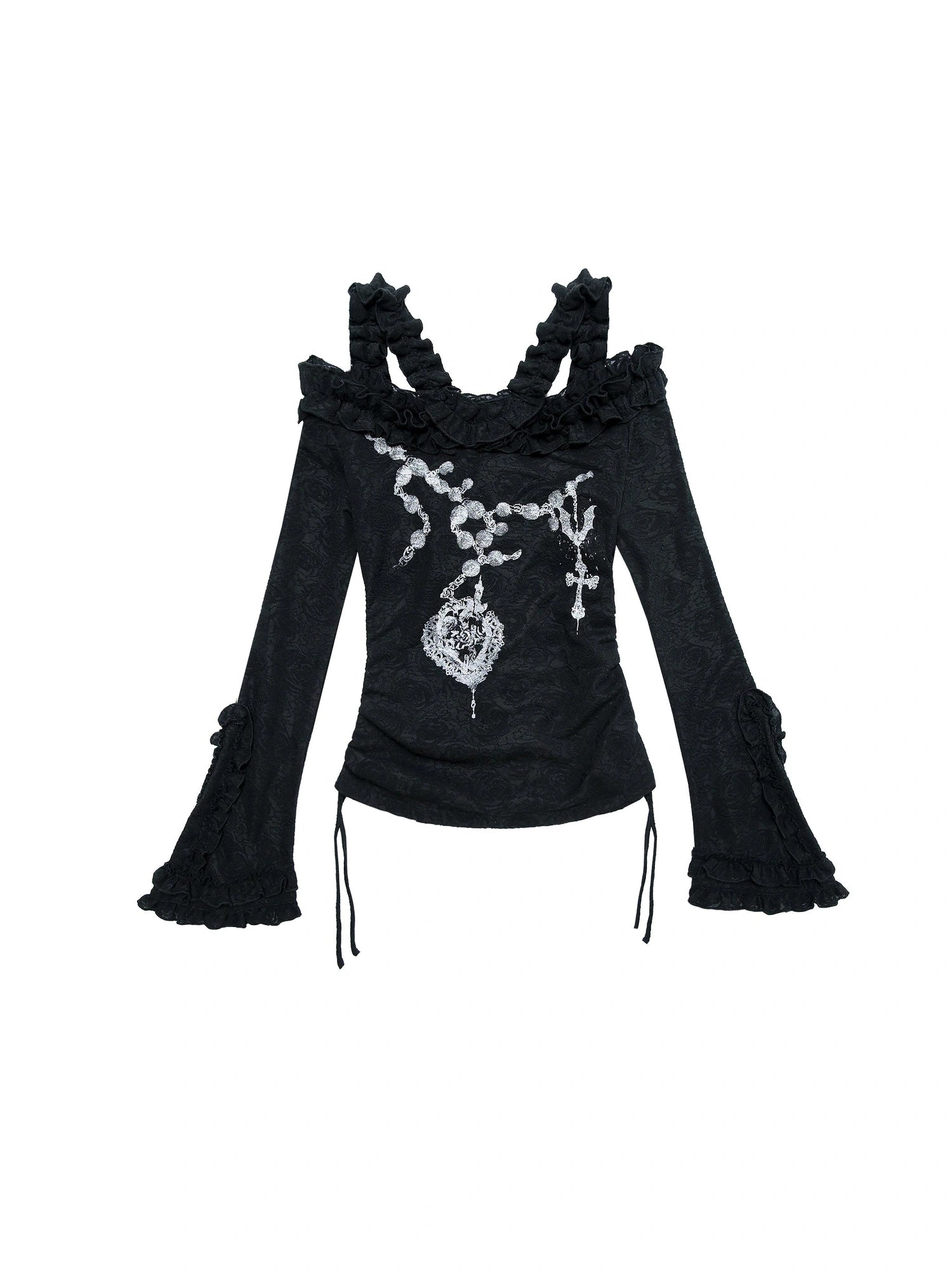 Vintage Reversible Off-Shoulder Bell Sleeve Knit T-Shirt