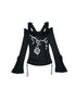 Vintage Reversible Off-Shoulder Bell Sleeve Knit T-Shirt