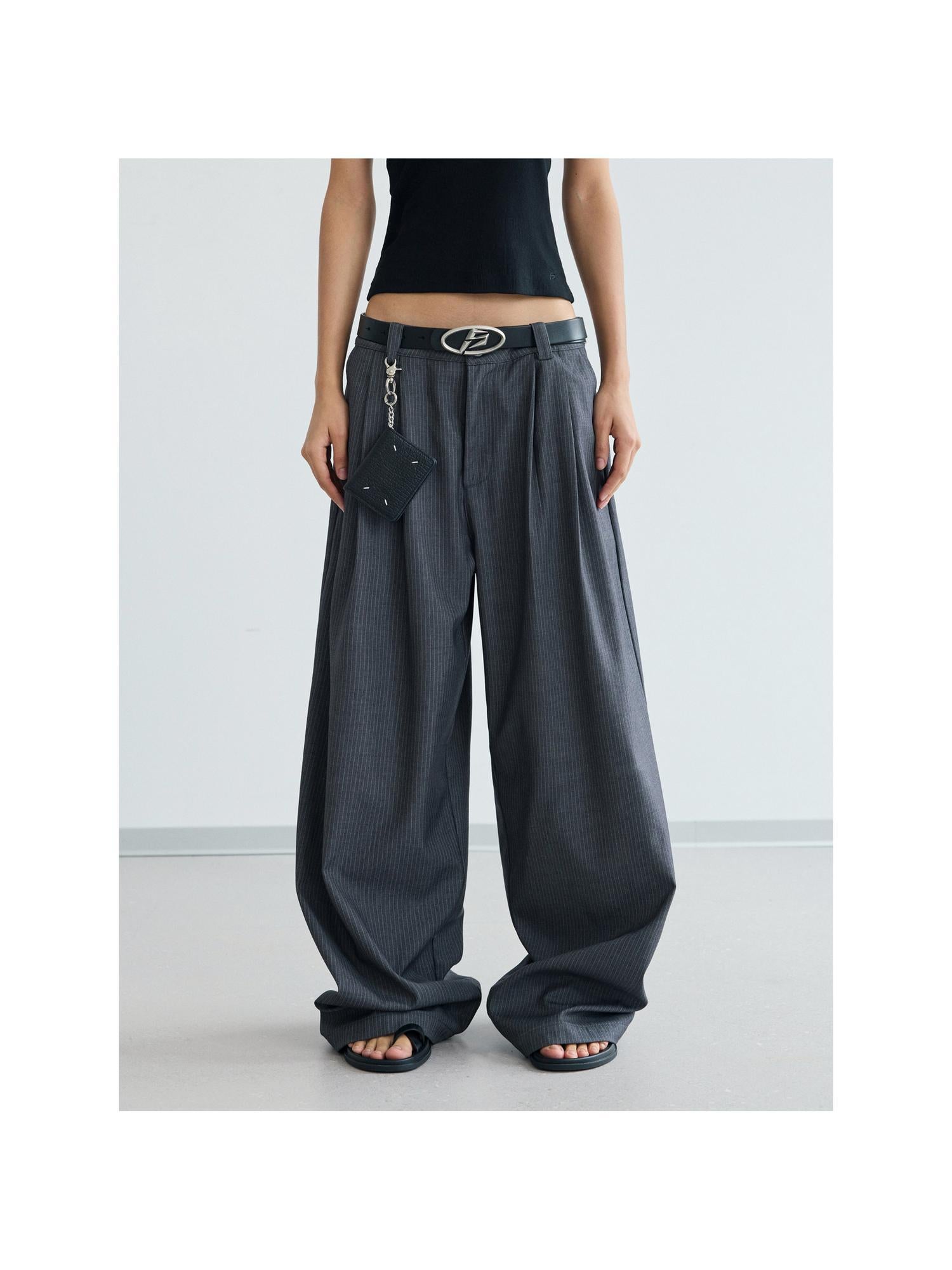 Peoplesense Unisex Striped Drape Straight Pants Loose Fit Polyester