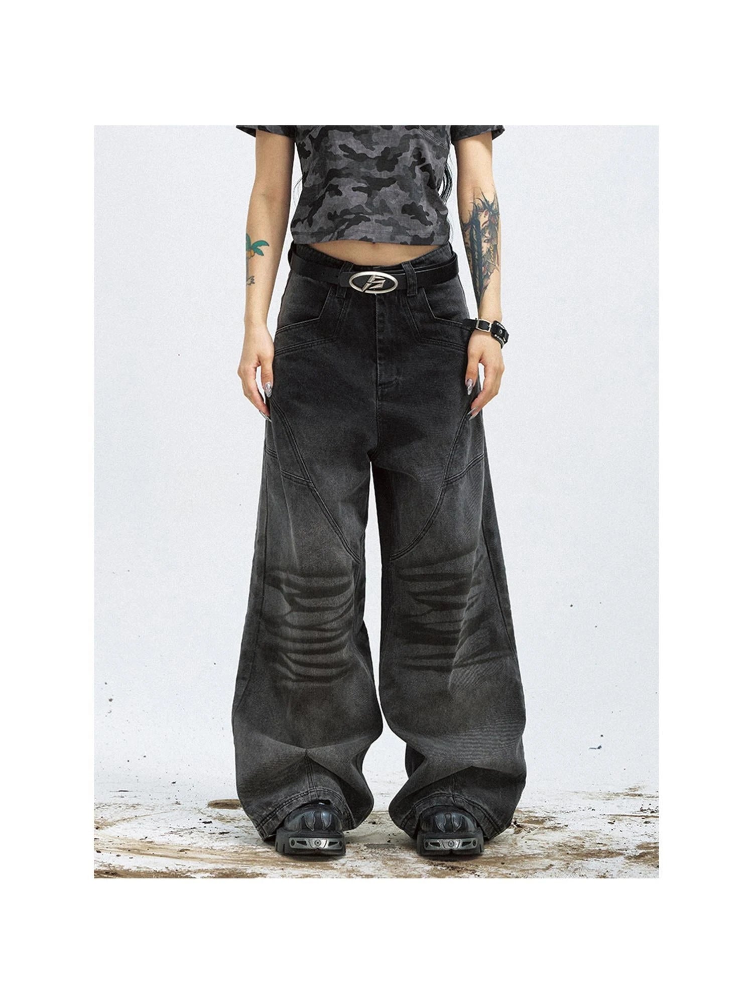 Vintage Washed Loose Straight Gradient Jeans