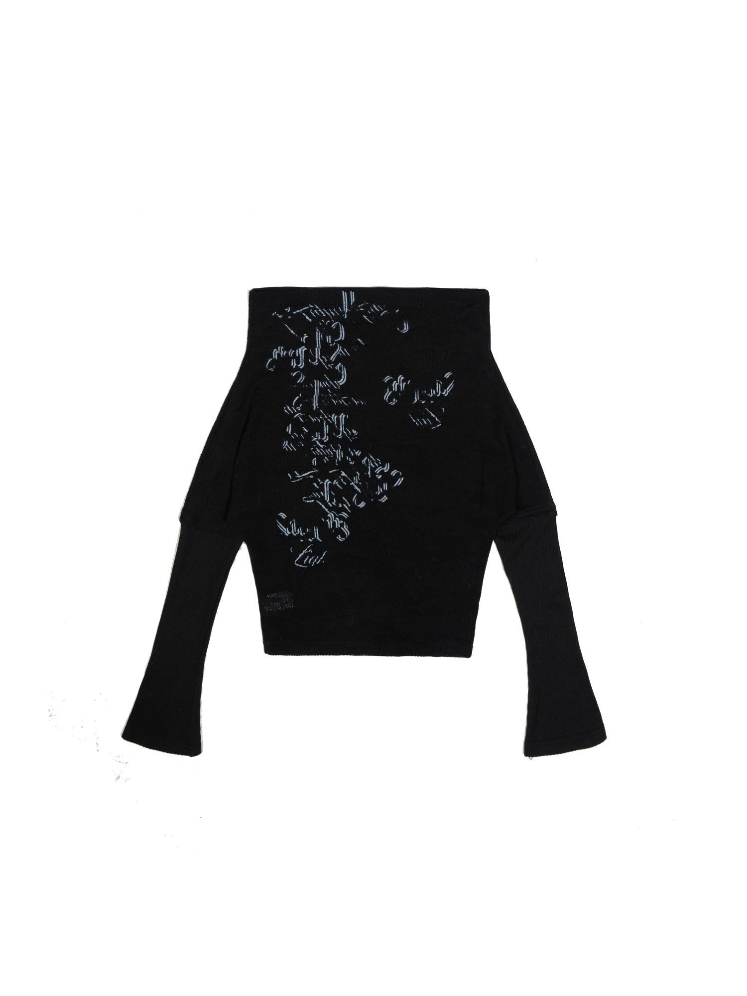 ARIADNAw Punk Retro Single Line Collar Graphic Print Stretch Top