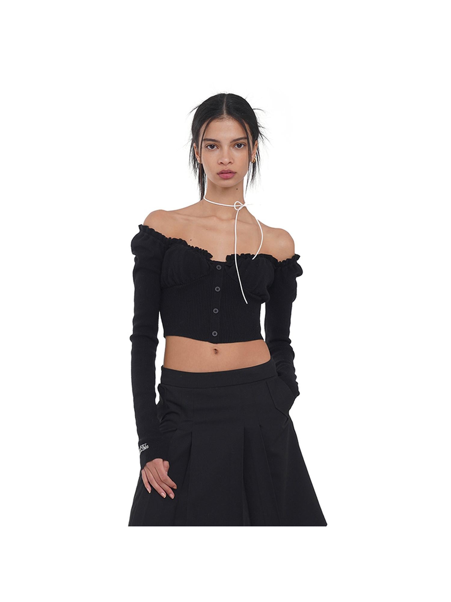 SweetChilling Off Shoulder Puff Sleeve Knit Top & Vest Set Women Sweaters