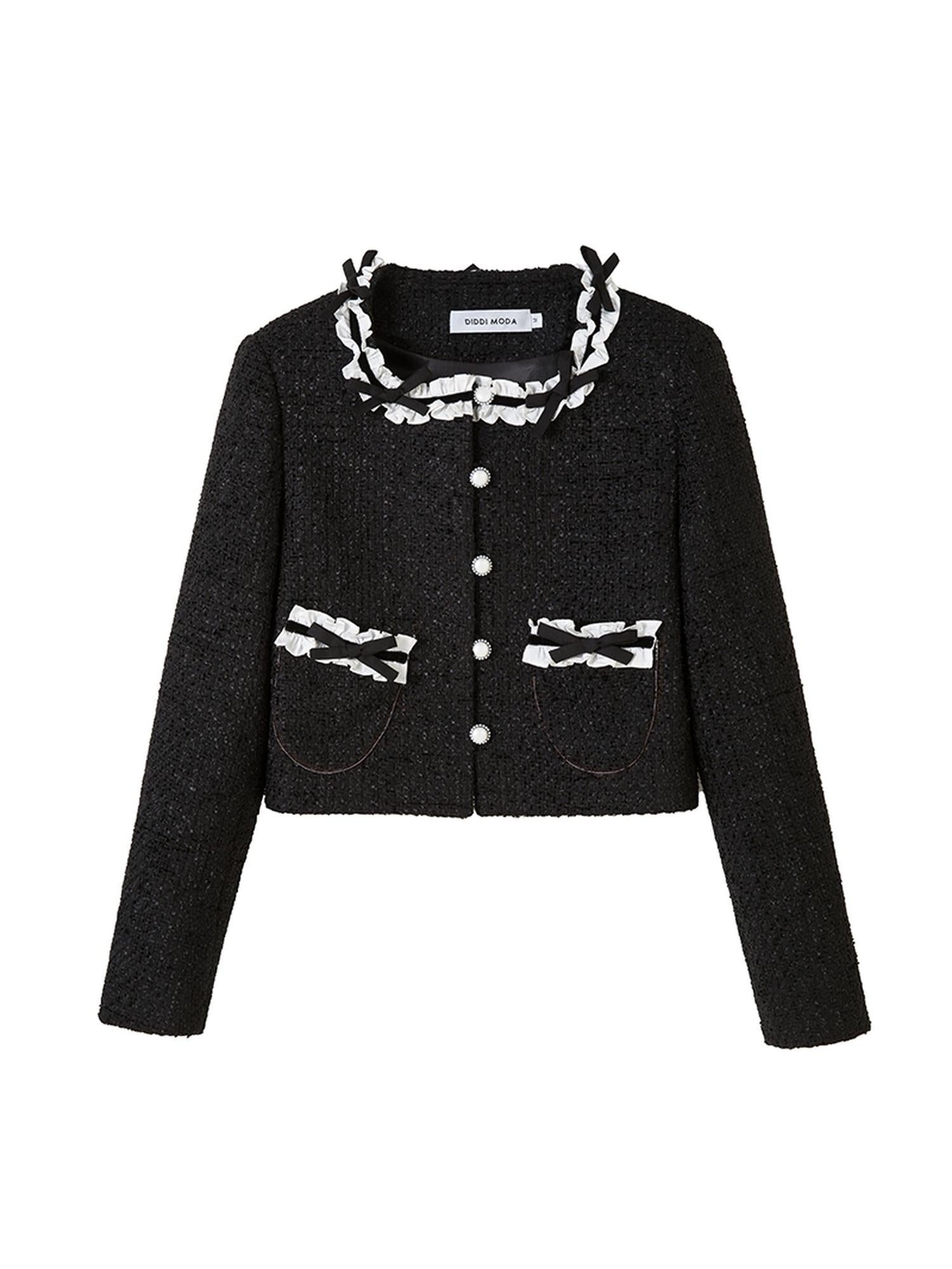 DIDDI MODA Bow Tie Chanel Style Knit Pleated Skirt Set