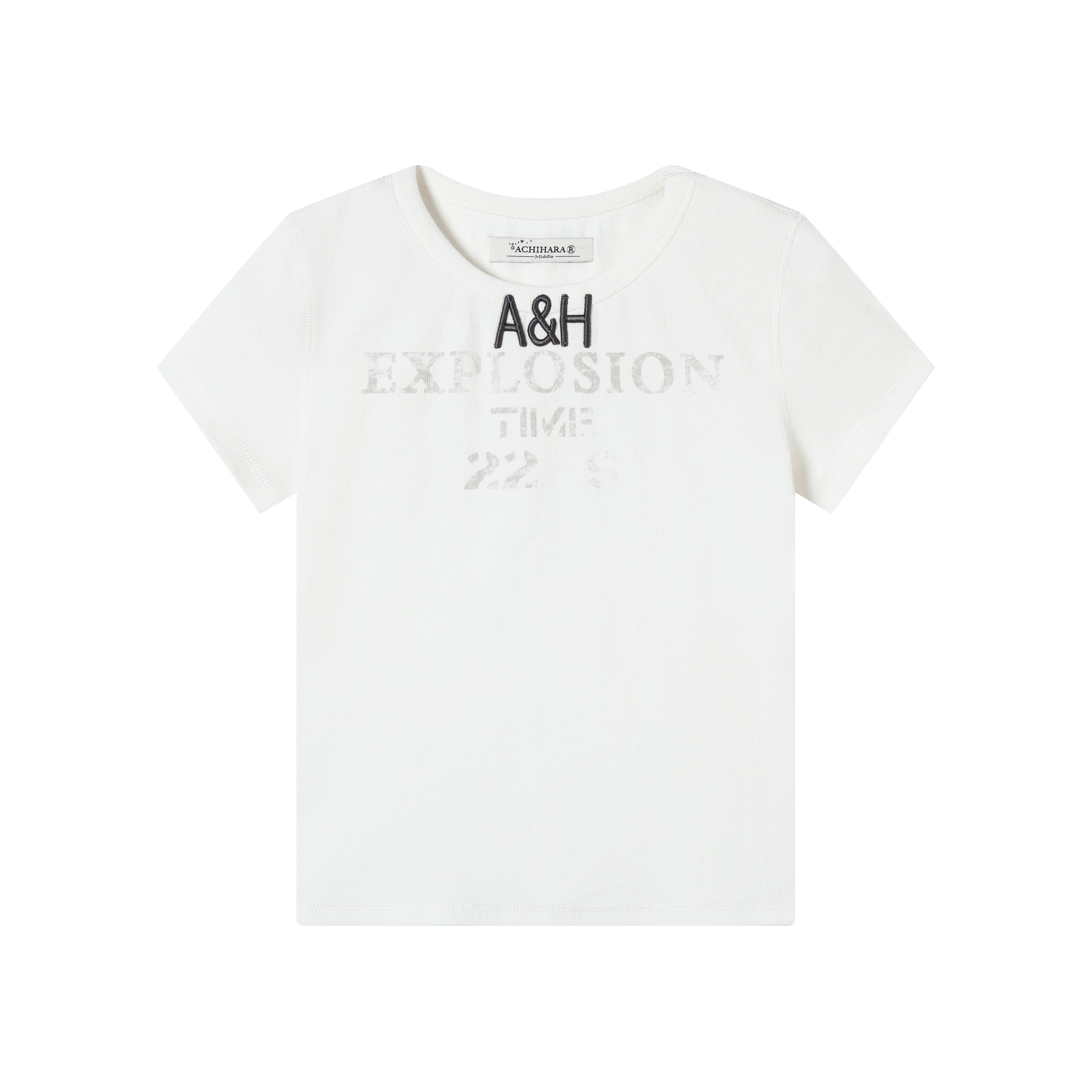 Achihara 2025 Summer Color Block Ribbed Letter T-Shirt For Women