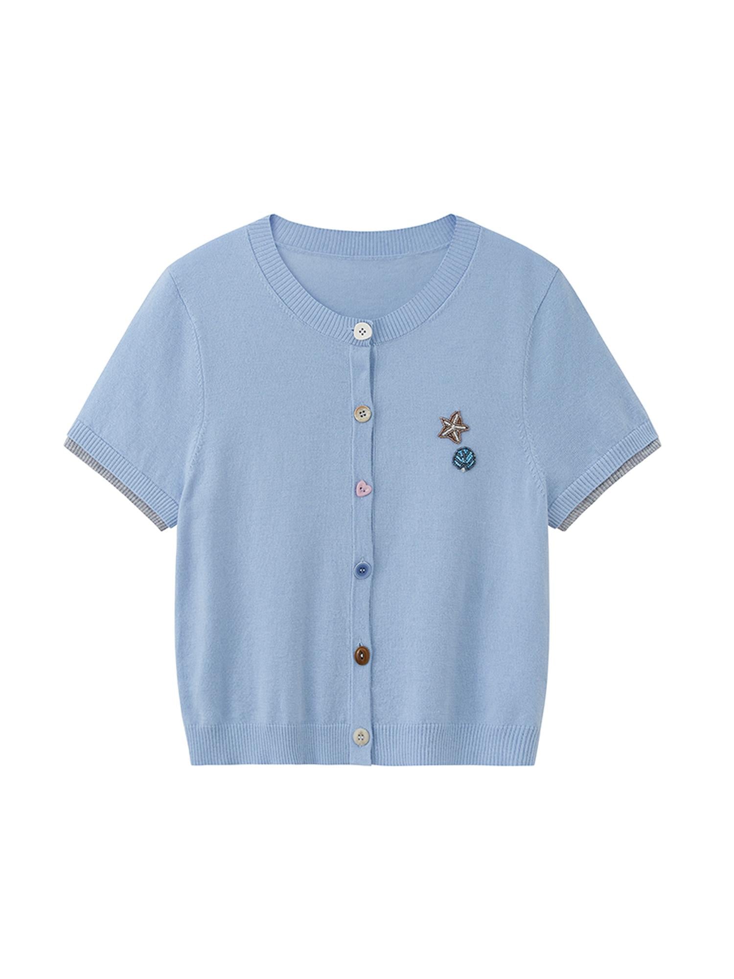 DIDDI MODA Starfish Beaded Knit Short Sleeve Cardigan
