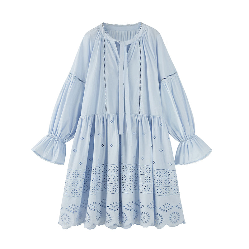 DIDDI MODA Floral Lace Trim Embroidered Shirt Dress