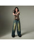 DIDDI MODA Retro Wide Leg Denim Jeans With Cat Whisker Wash